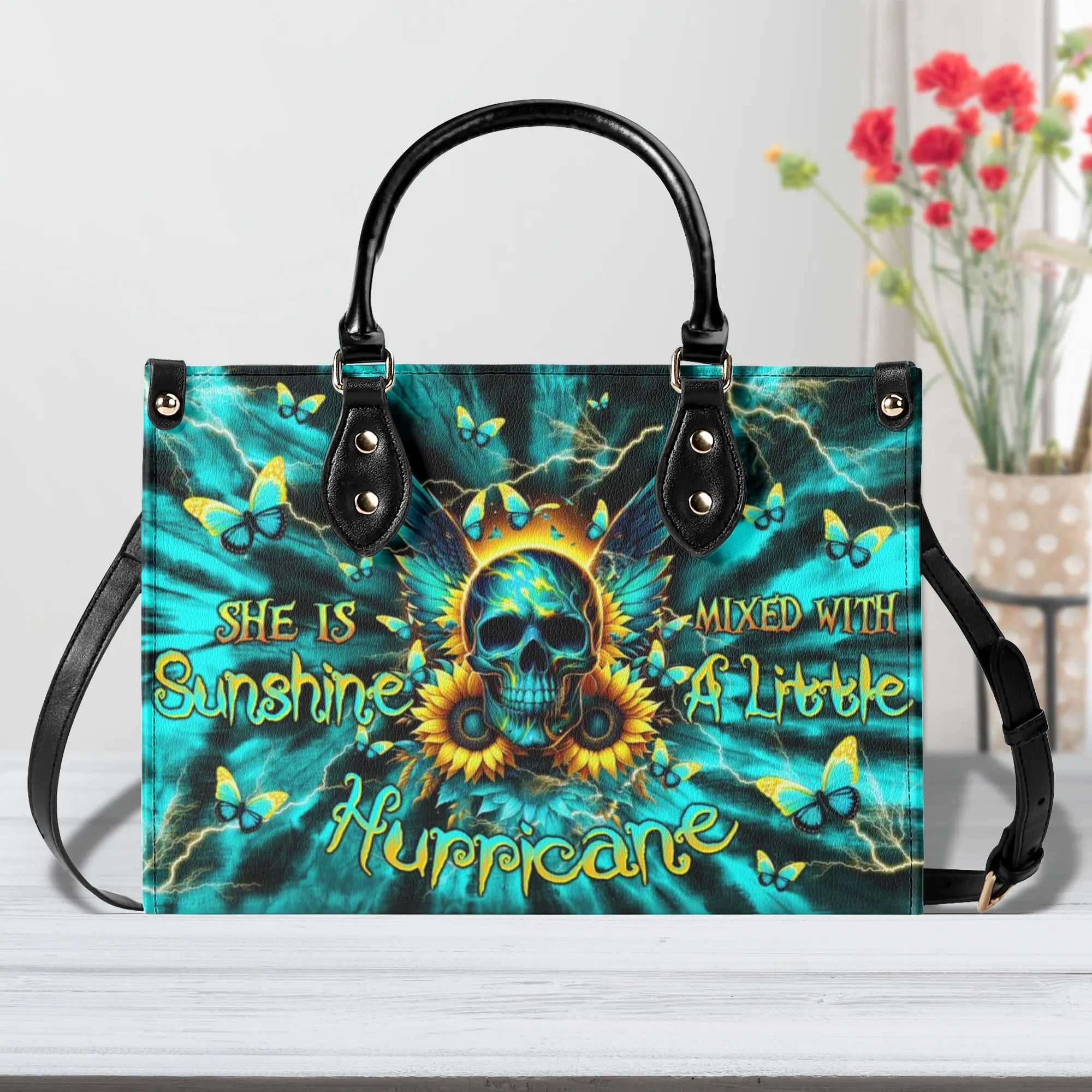 SHE IS SUNSHINE SKULL WINGS TIE DYE LEATHER HANDBAG - TLTW2506241