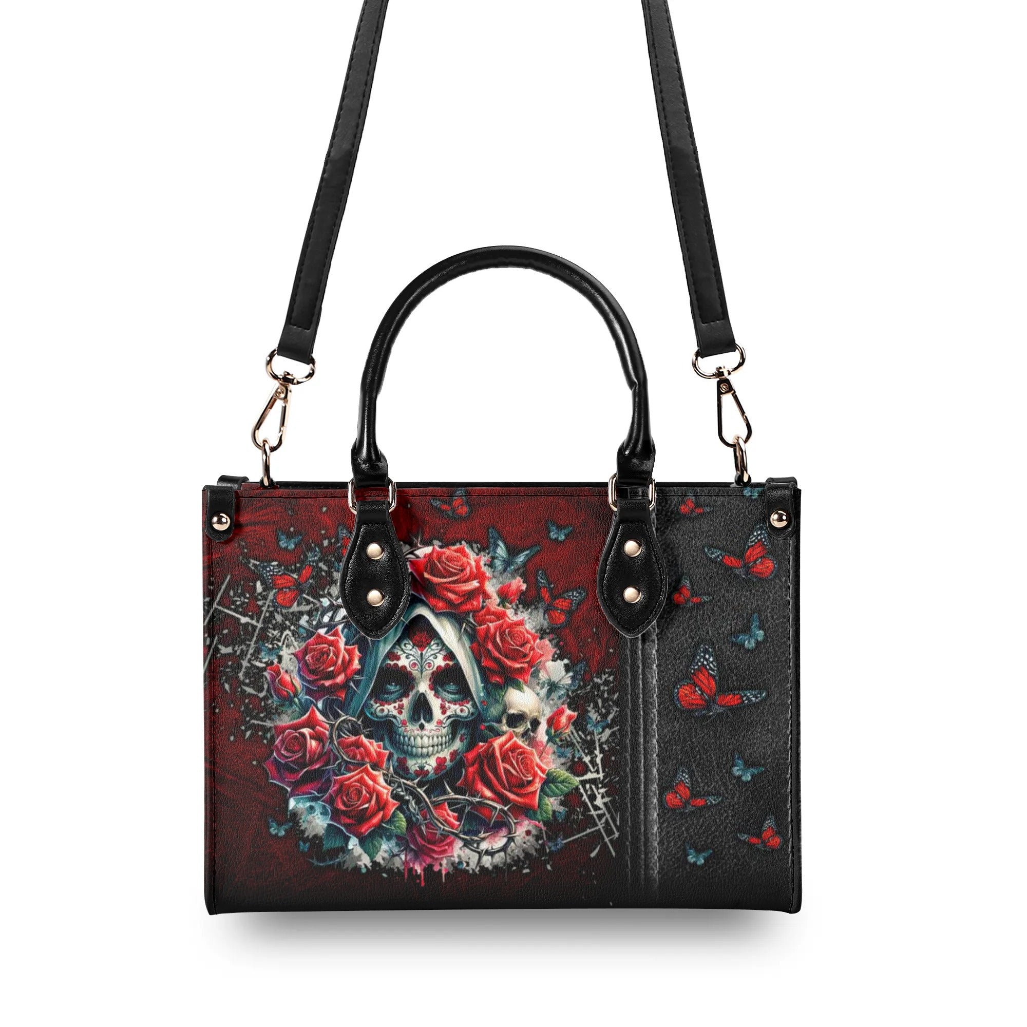 SUGAR SKULL ROSE LEATHER HANDBAG - TLTW0406242