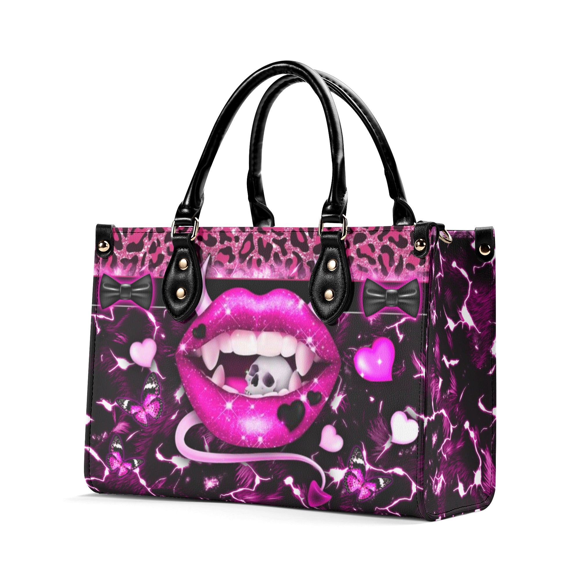 PINK EVIL LIPS LEATHER HANDBAG - YHDU0912244