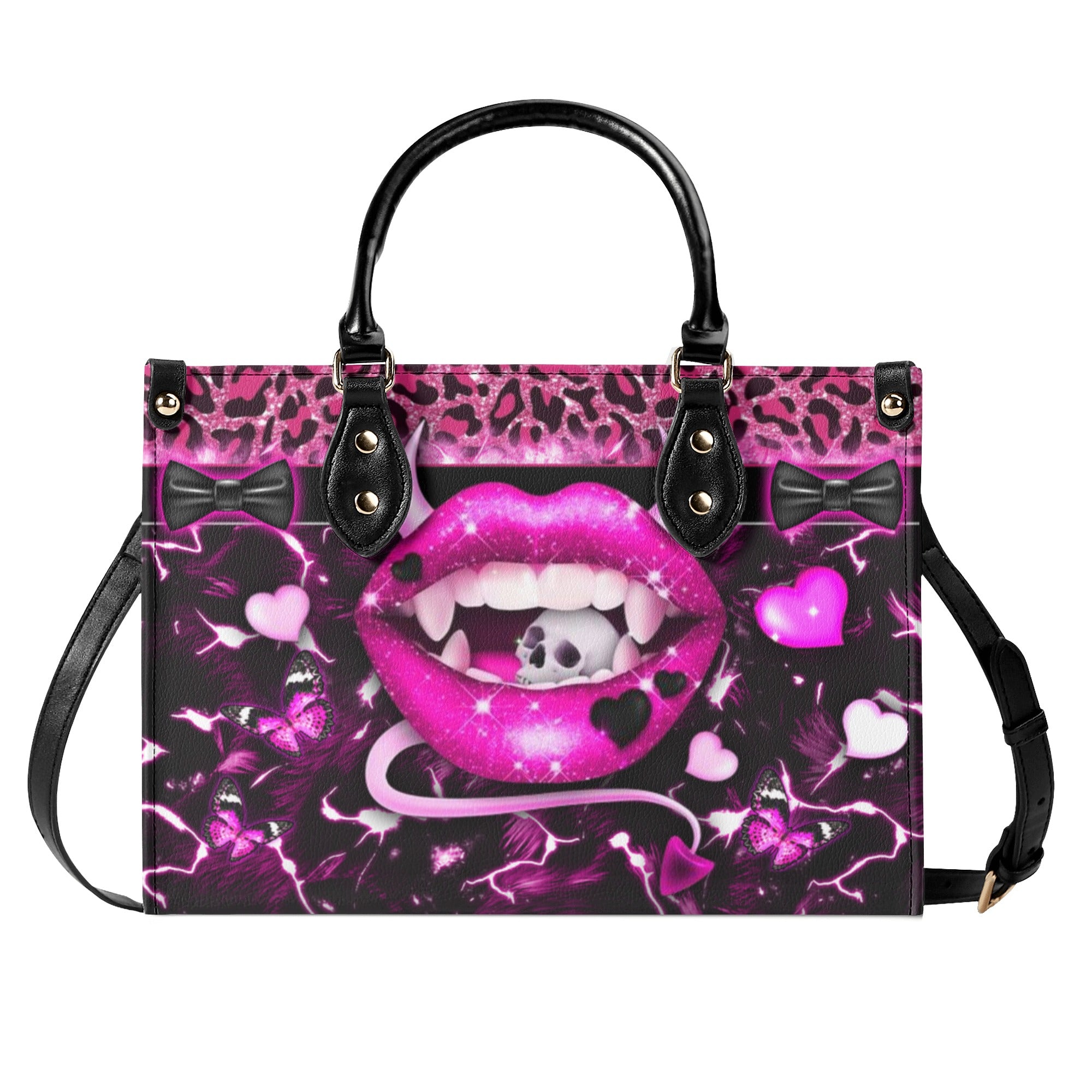 PINK EVIL LIPS LEATHER HANDBAG - YHDU0912244