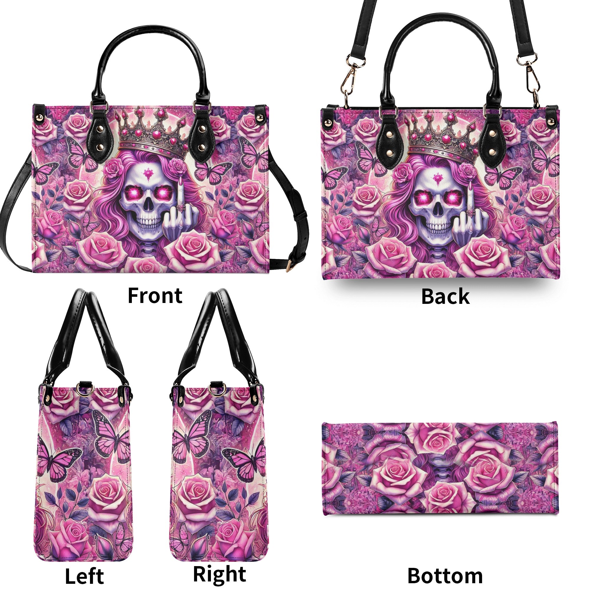 SKULL QUEEN ROSE LEATHER HANDBAG   - TLHG1211243