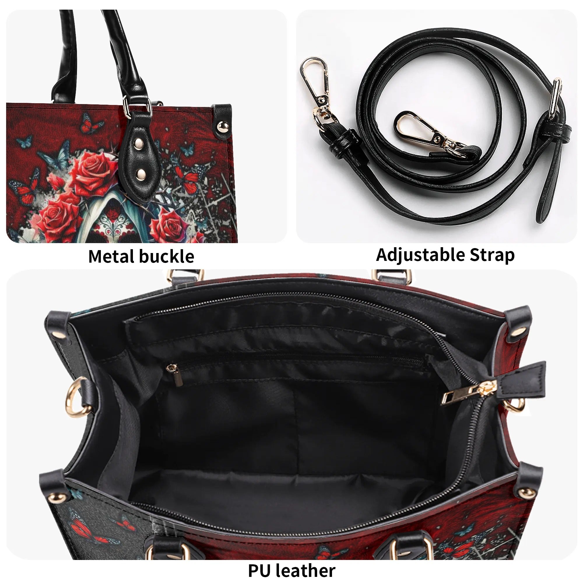 SUGAR SKULL ROSE LEATHER HANDBAG - TLTW0406242