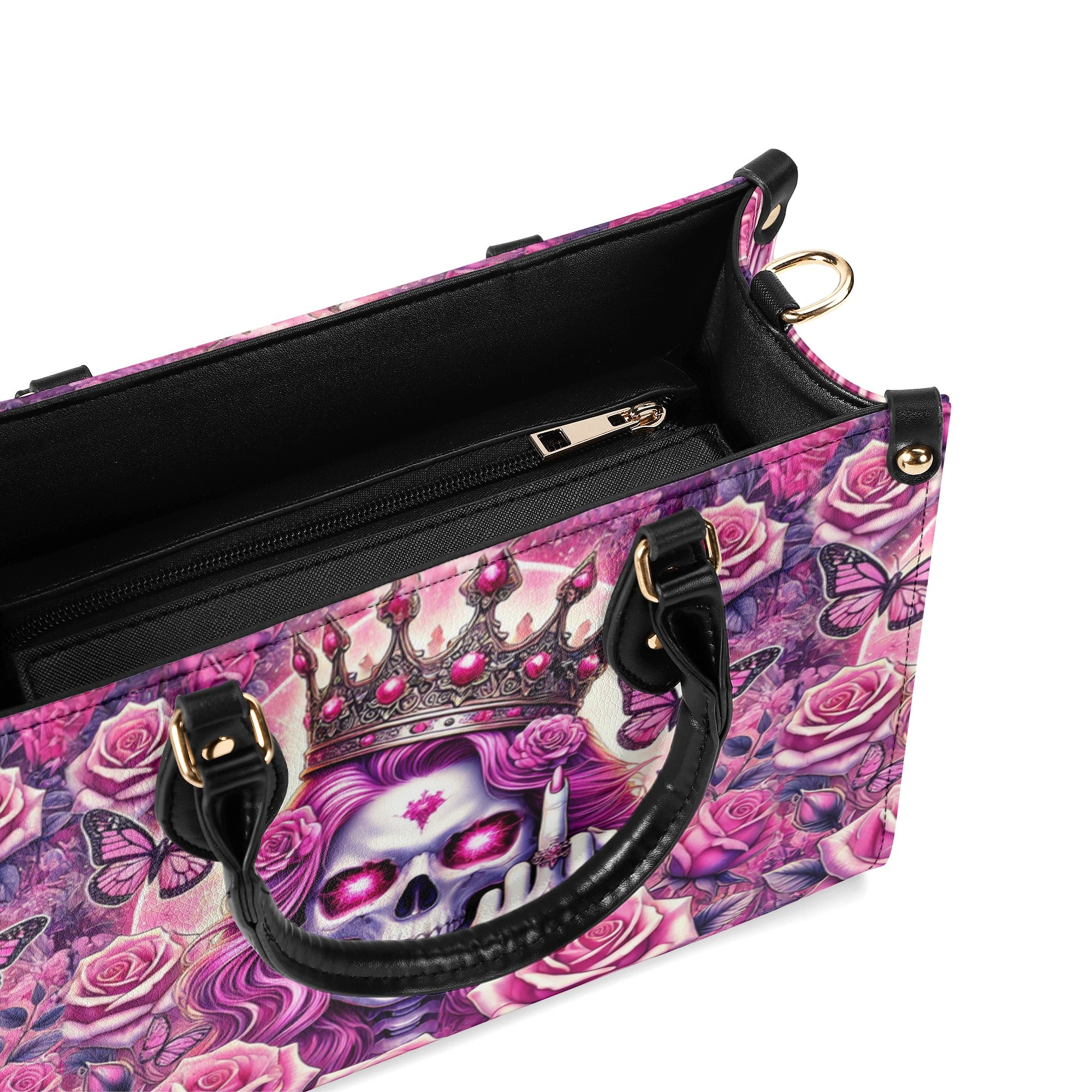 SKULL QUEEN ROSE LEATHER HANDBAG   - TLHG1211243