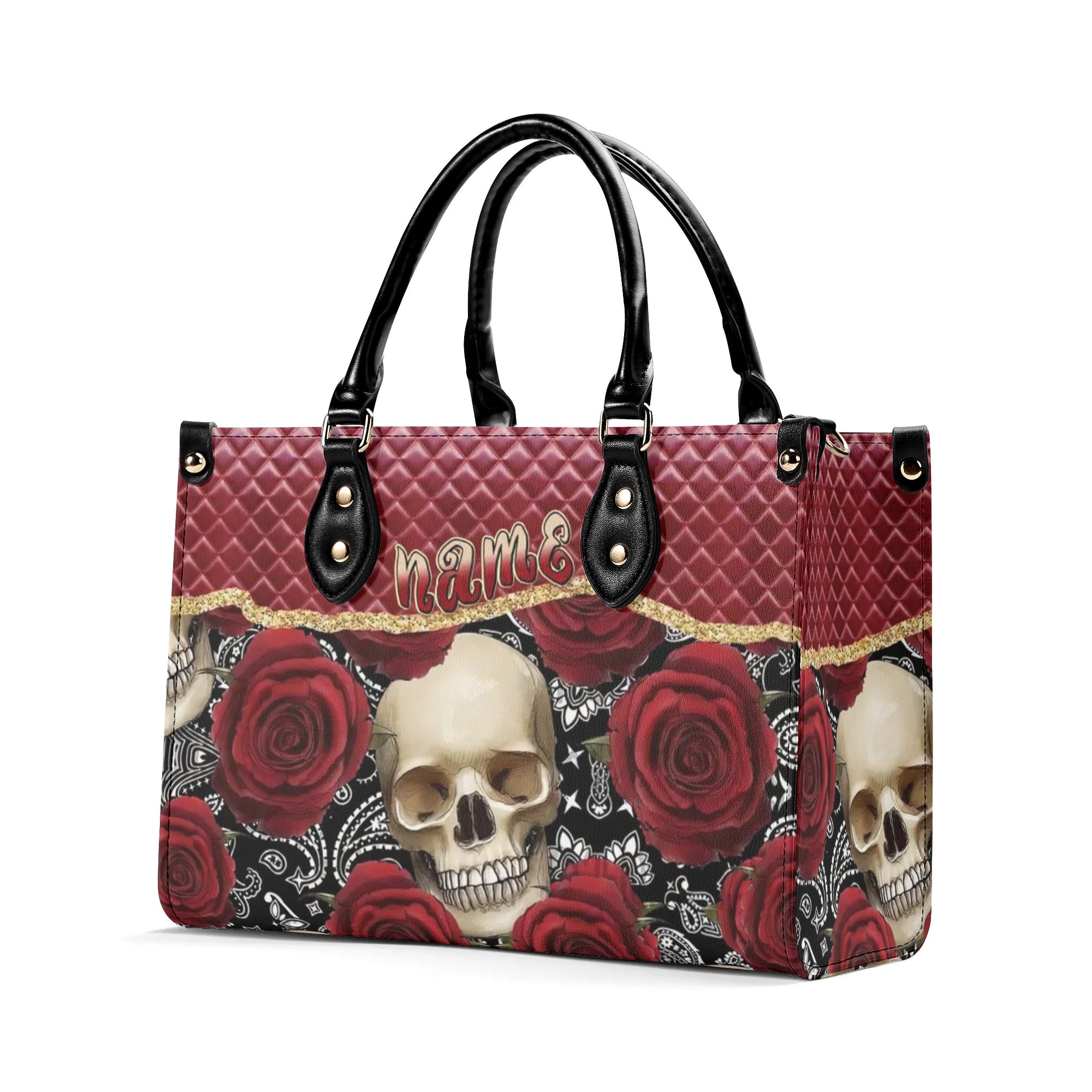 RED ROSE SKULL LEATHER HANDBAG - TLPQ2908242