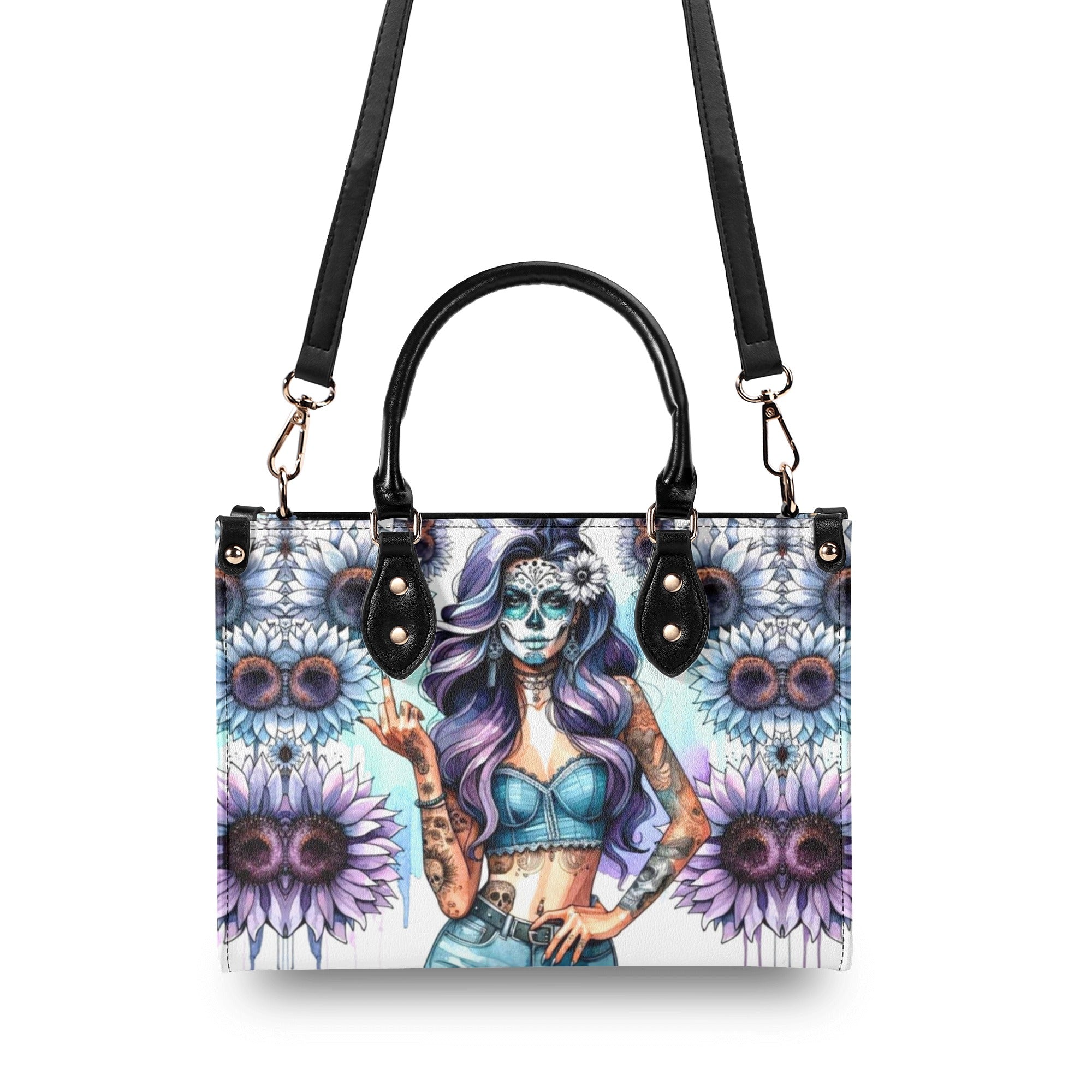 SUGAR SKULL LADY FLOWER LEATHER HANDBAG - YHDU0312244