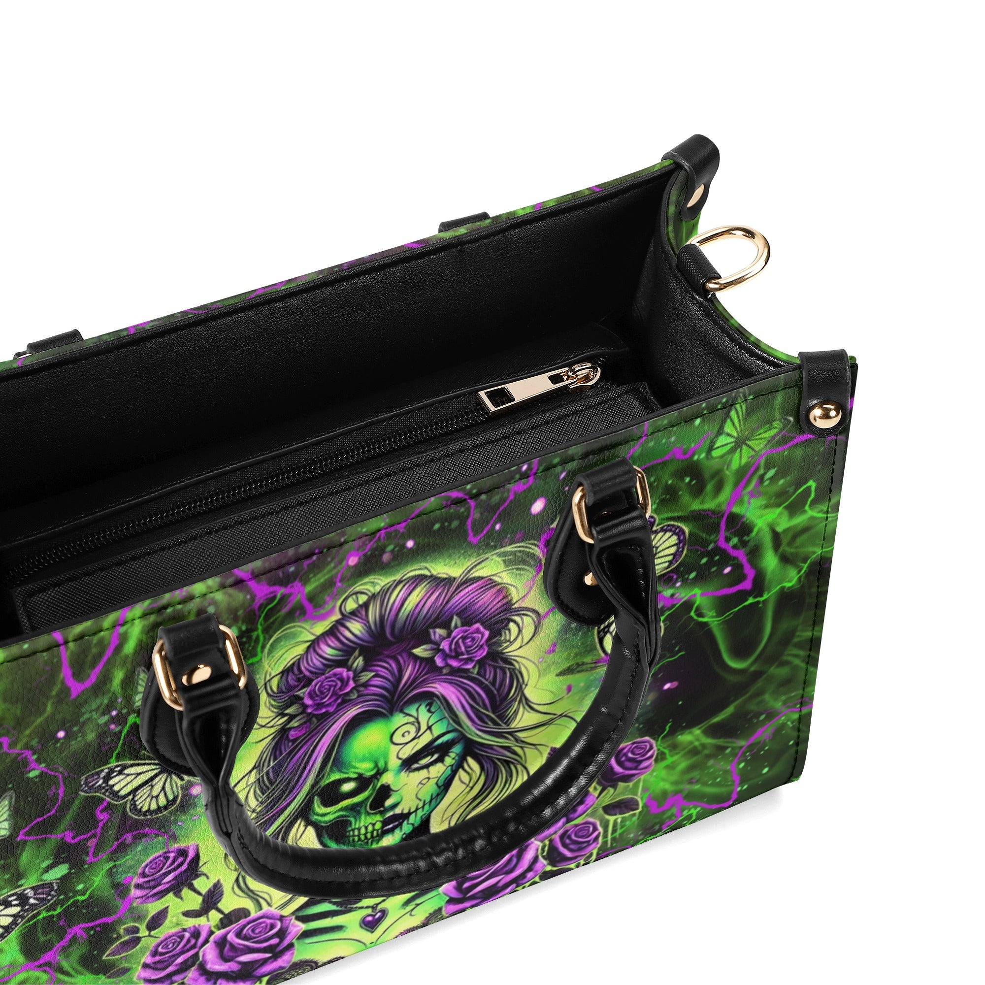 SKULL LADY PURPLE ROSE LEATHER HANDBAG - YHLT2512244