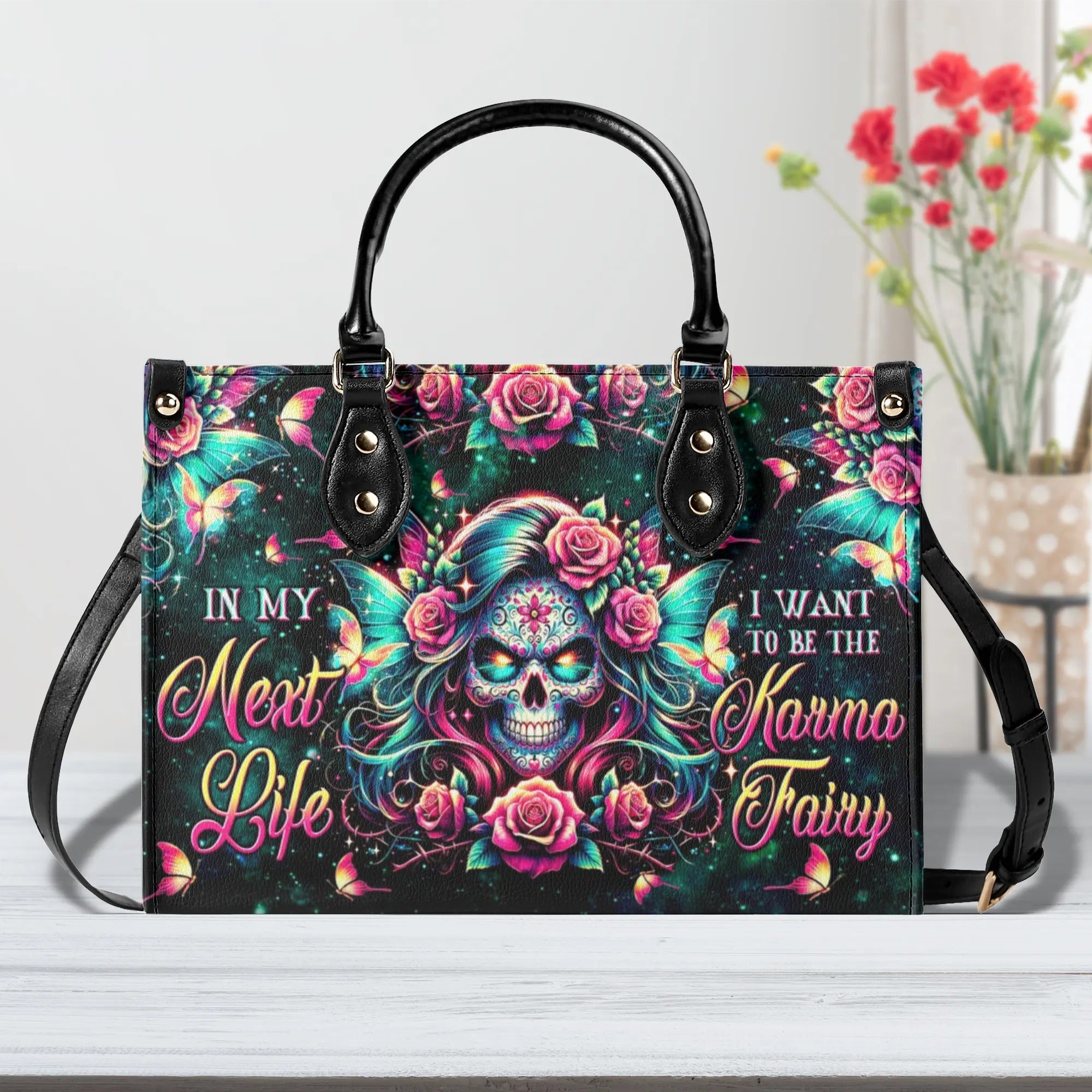 KARMA FAIRY SKELETON SKULL LEATHER HANDBAG - TLTW1806244