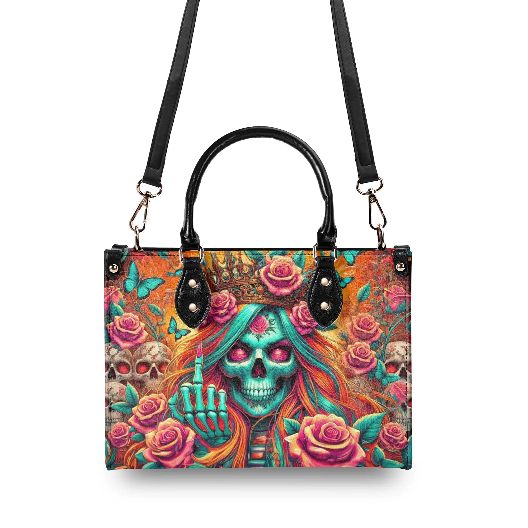 QUEEN SKULL LADY LEATHER HANDBAG - TLNZ2207242