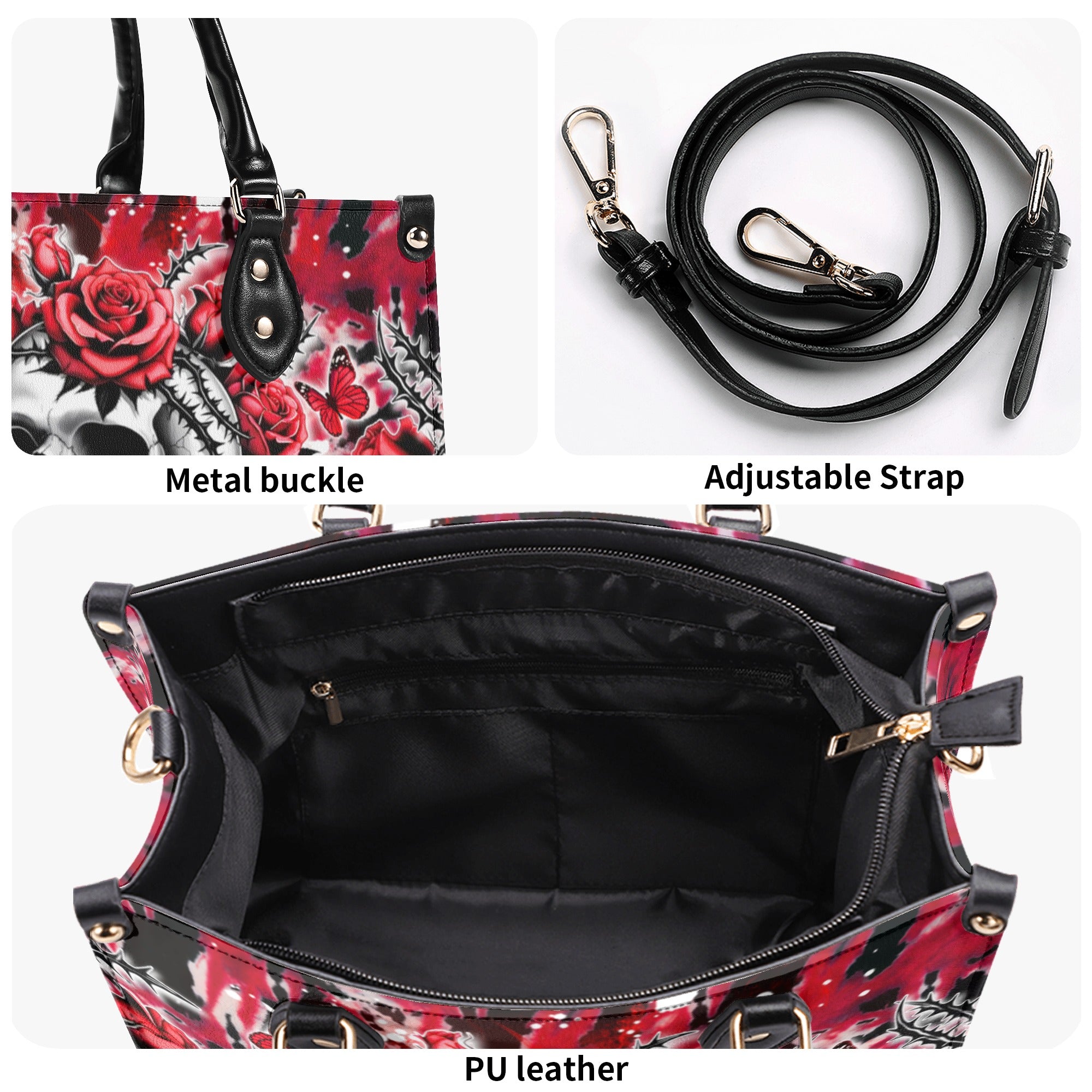 SKULL ROSES TIE DYE LEATHER HANDBAG - YHDU2811244