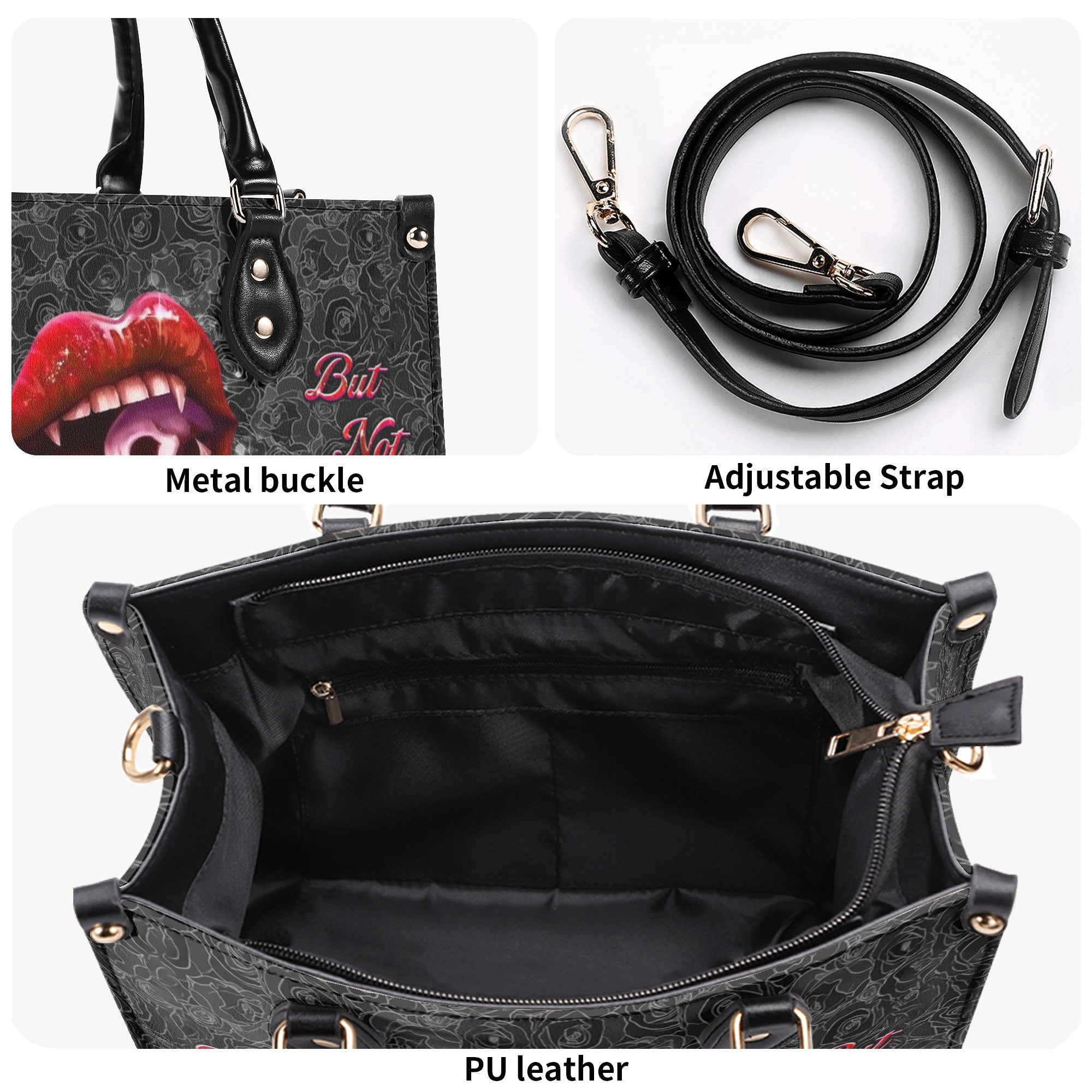 YES I'M A B BUT NOT YOURS SKULL LIPS LEATHER HANDBAG - YHHG3112244