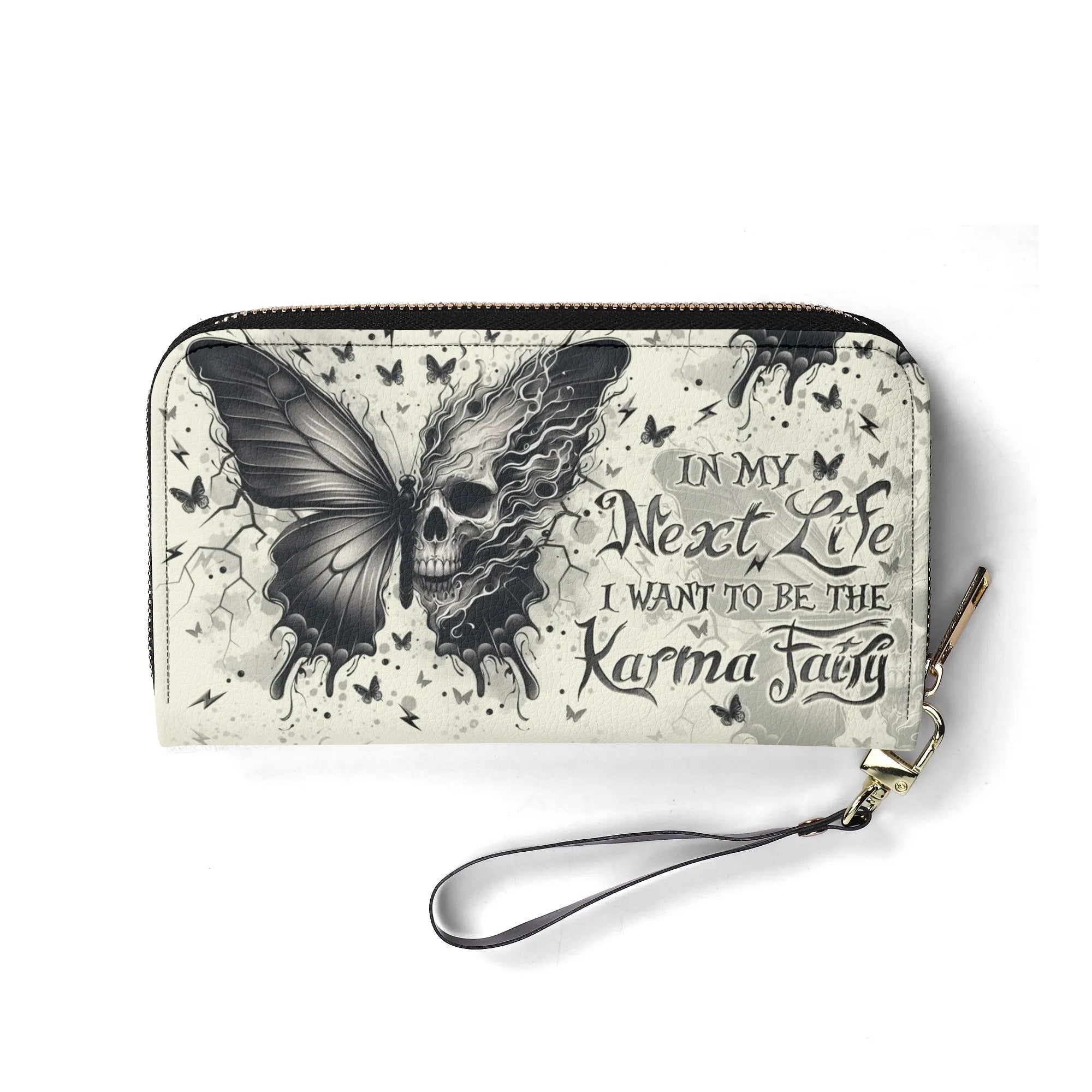 KARMA FAIRY SKULL BUTTERFLY ZIPPER LEATHER WALLET - TLNO2308247