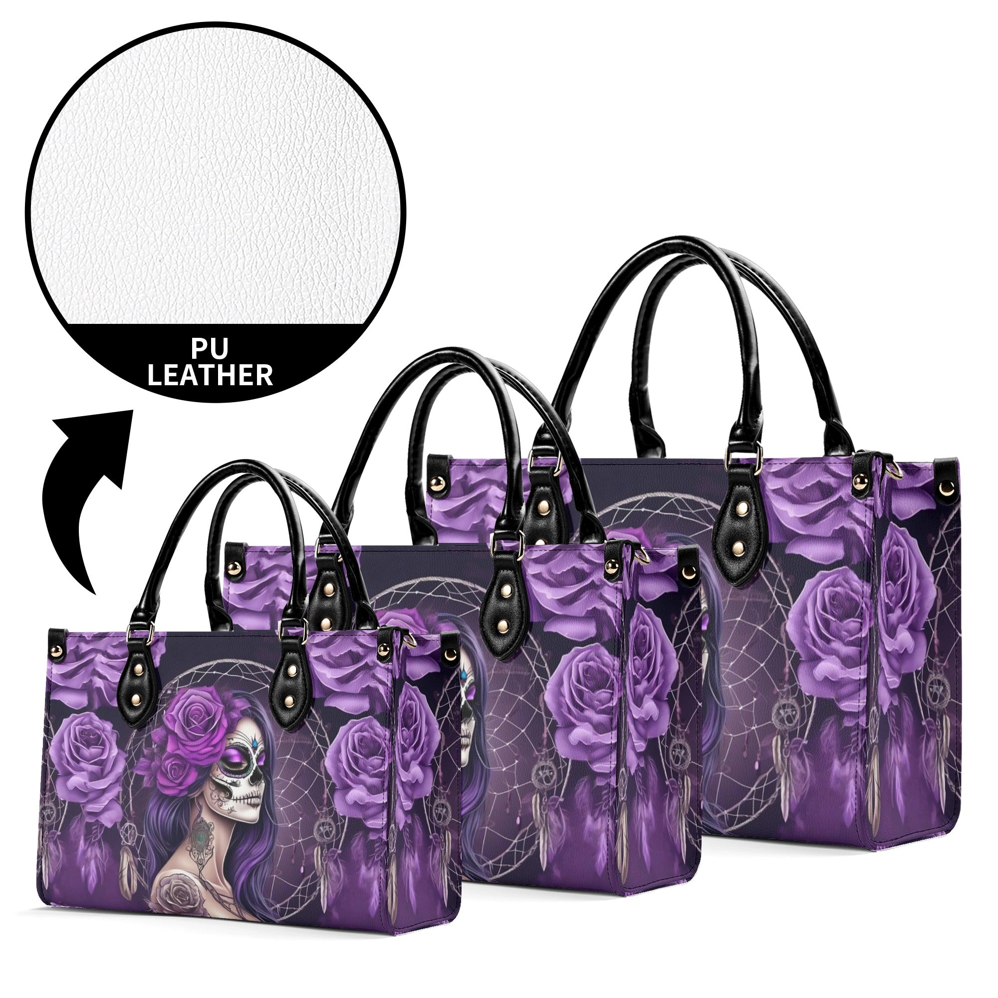 SUGAR SKULL LADY PURPLE ROSE LEATHER HANDBAG - YHHG0512245