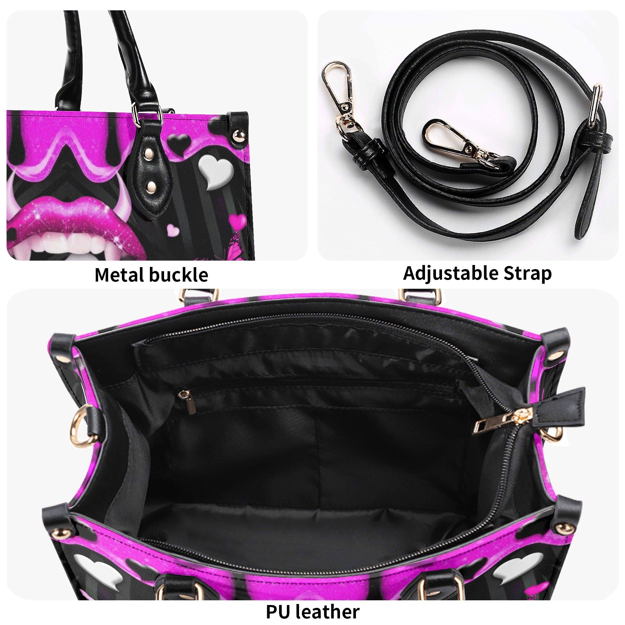 PURPLE EVIL LIPS LEATHER HANDBAG - YHLN0201254