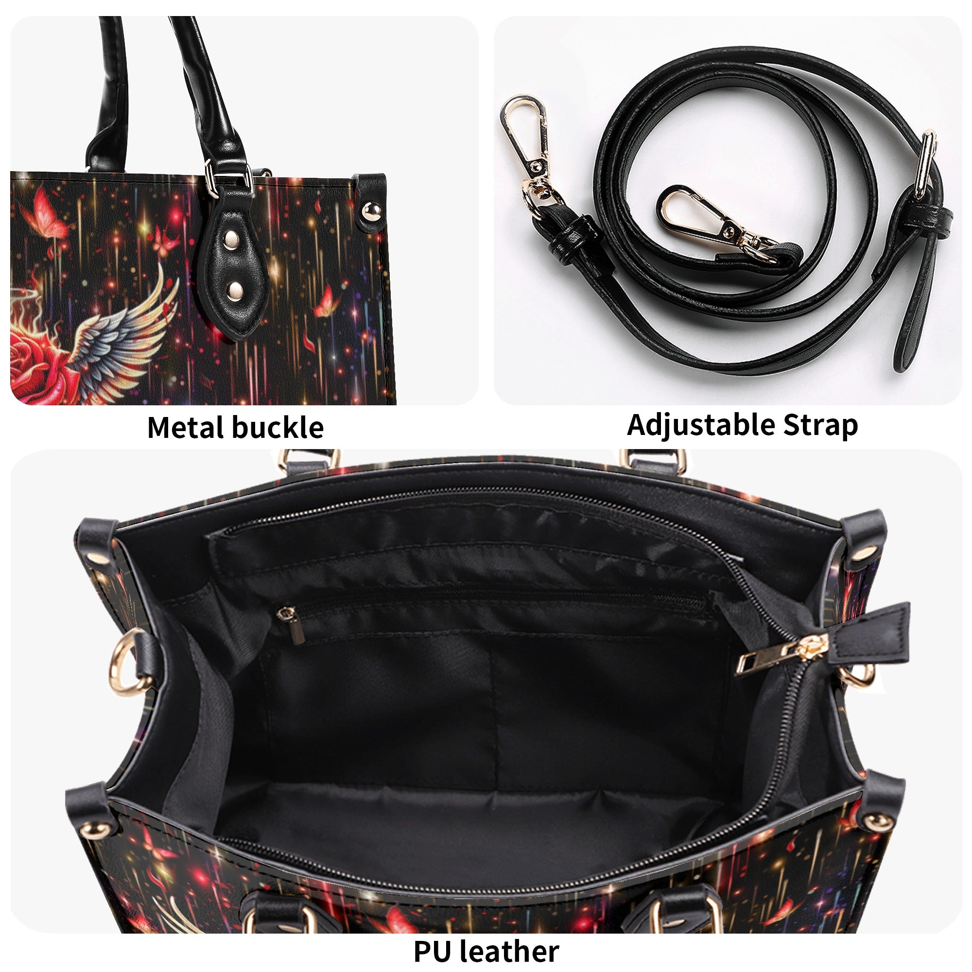 SKULL ROSE WINGS LEATHER HANDBAG - YHHN0611245