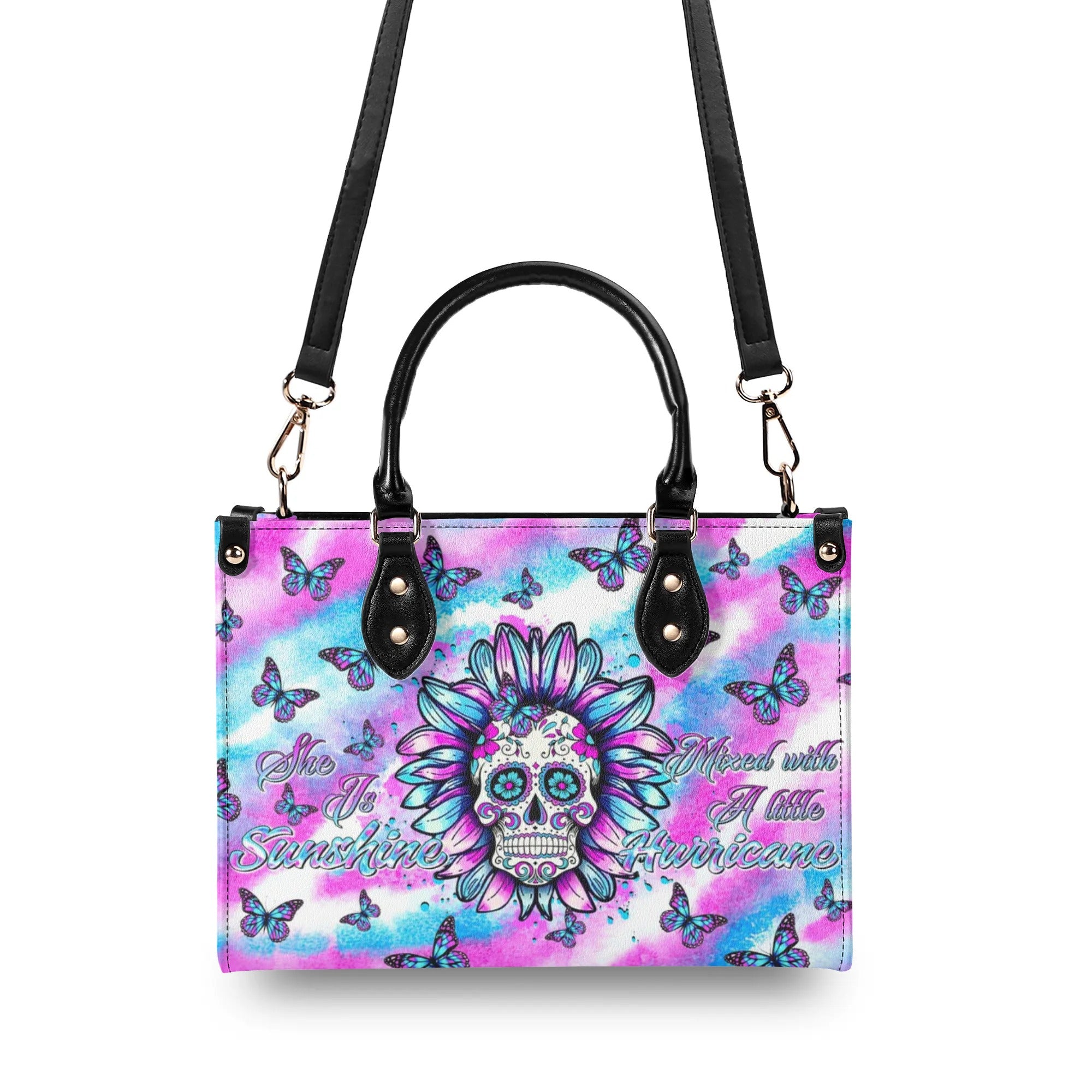 SHE IS SUNSHINE TIE DYE SUGAR SKULL LEATHER HANDBAG - TLTR2407244