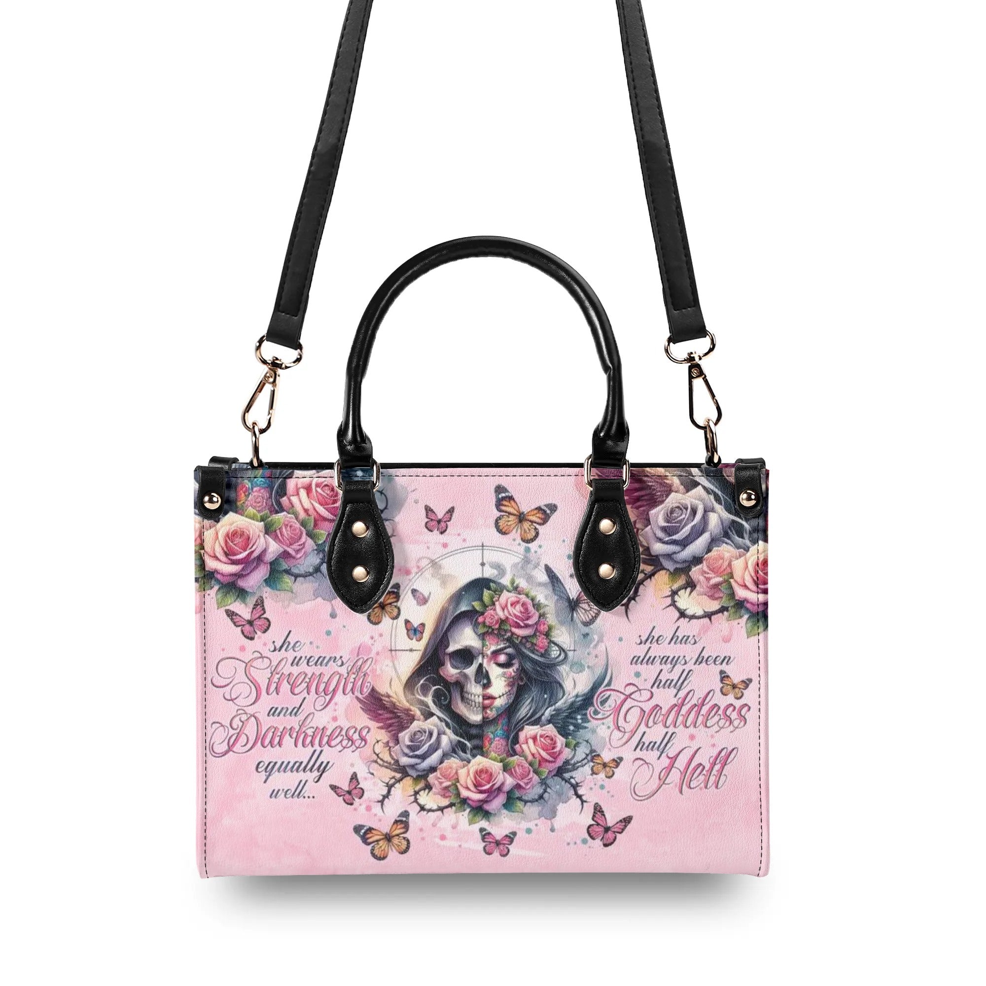 SHE WEARS STRENGTH AND DARKNESS SKULL LEATHER HANDBAG - TLNO0706244