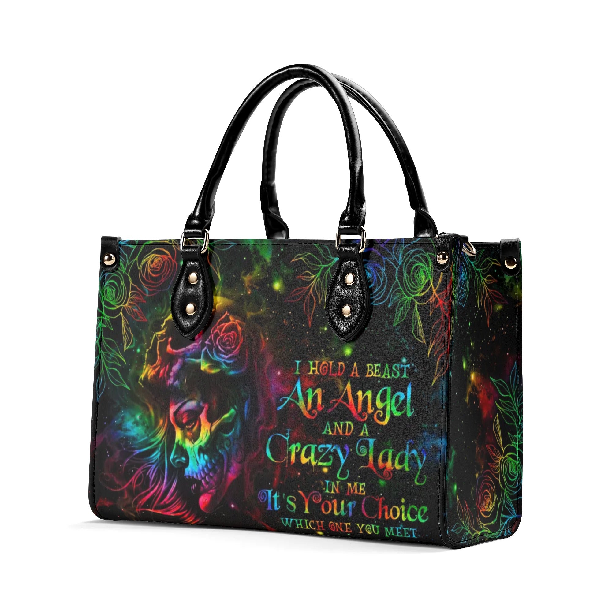 I HOLD A BEAST AN ANGEL SKULL GIRL TIE DYE LEATHER HANDBAG - TLNO2606242