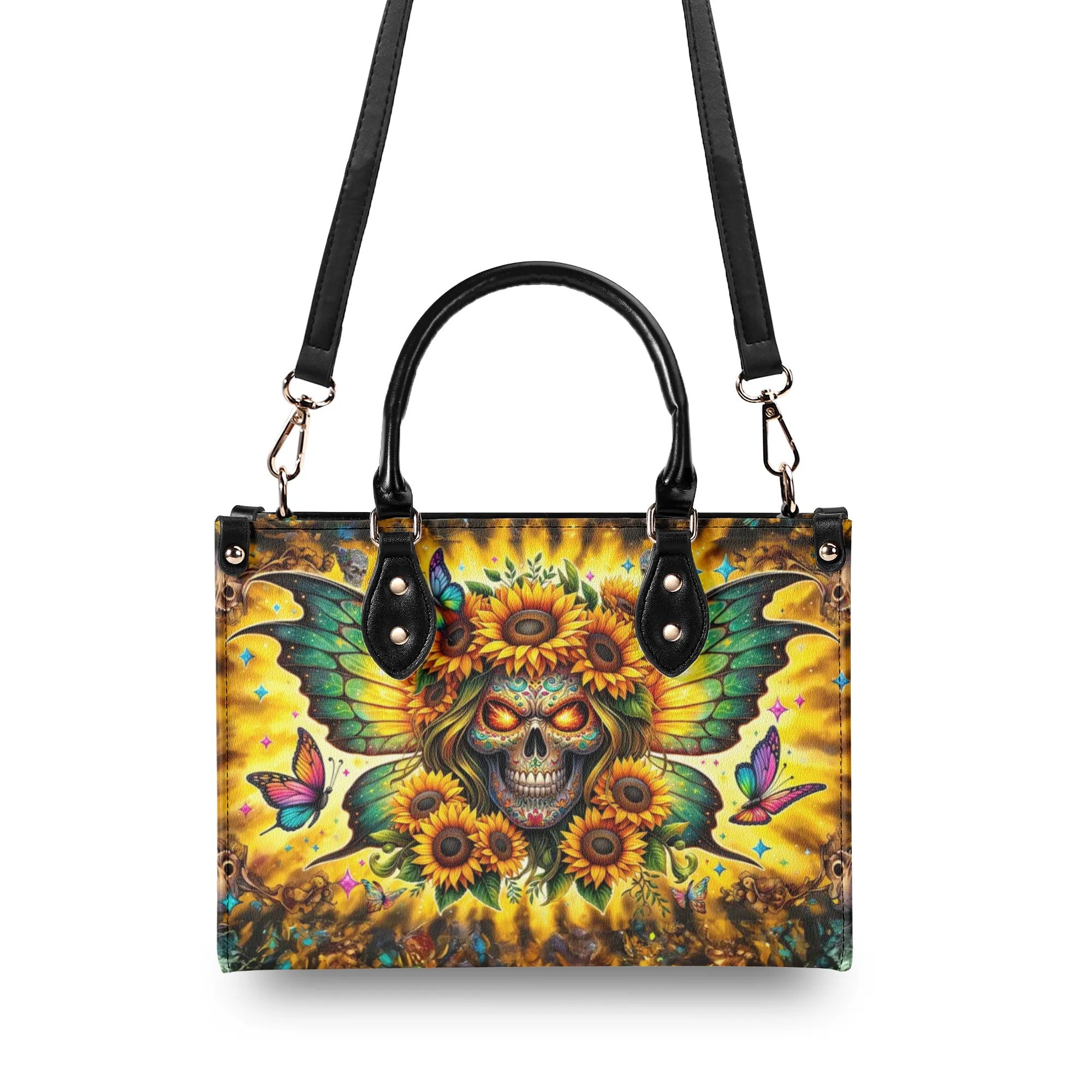 SKULL SUNFLOWER WINGS LEATHER HANDBAG - TLNZ1906244