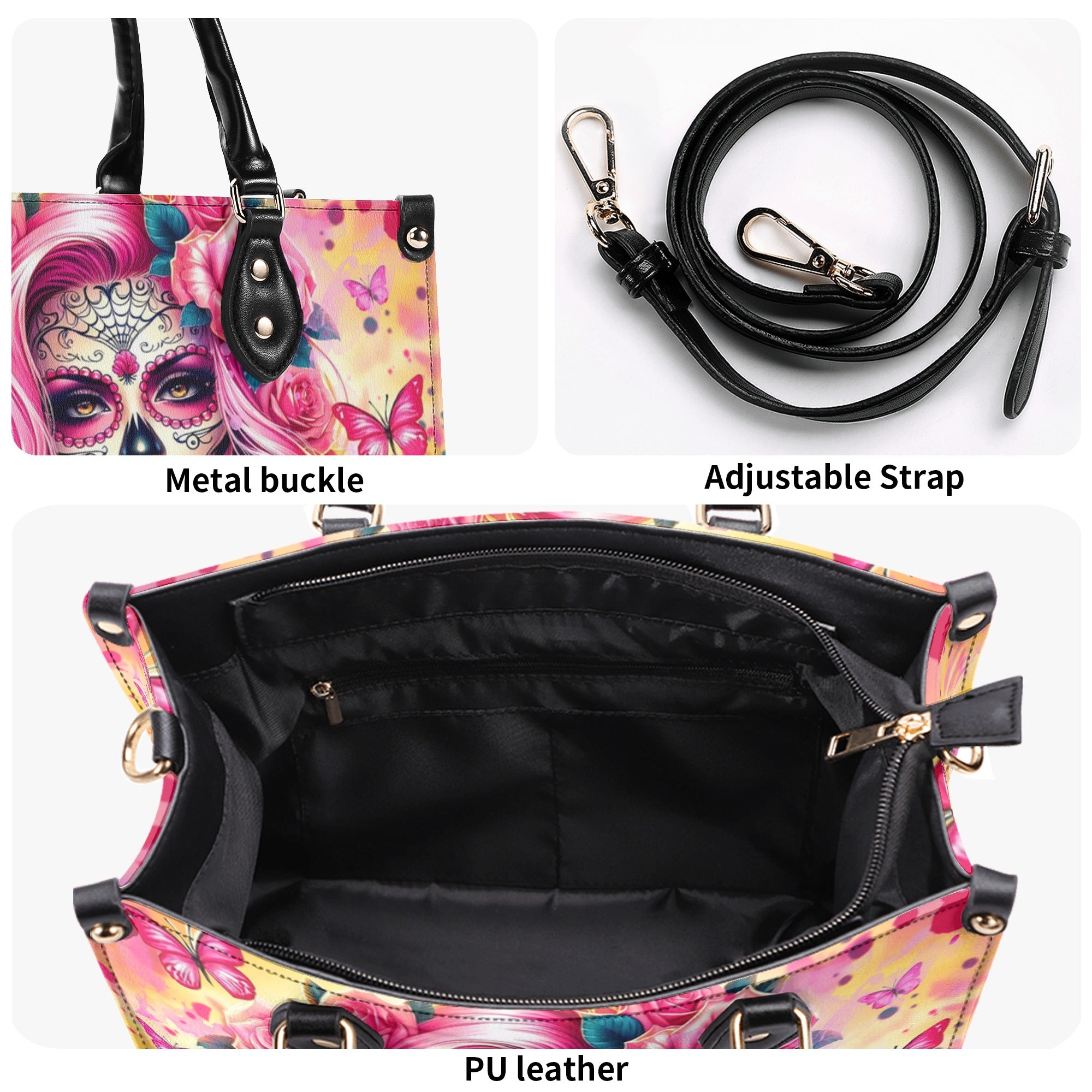 SUGAR SKULL LADY ROSES LEATHER HANDBAG - YHHN2011241