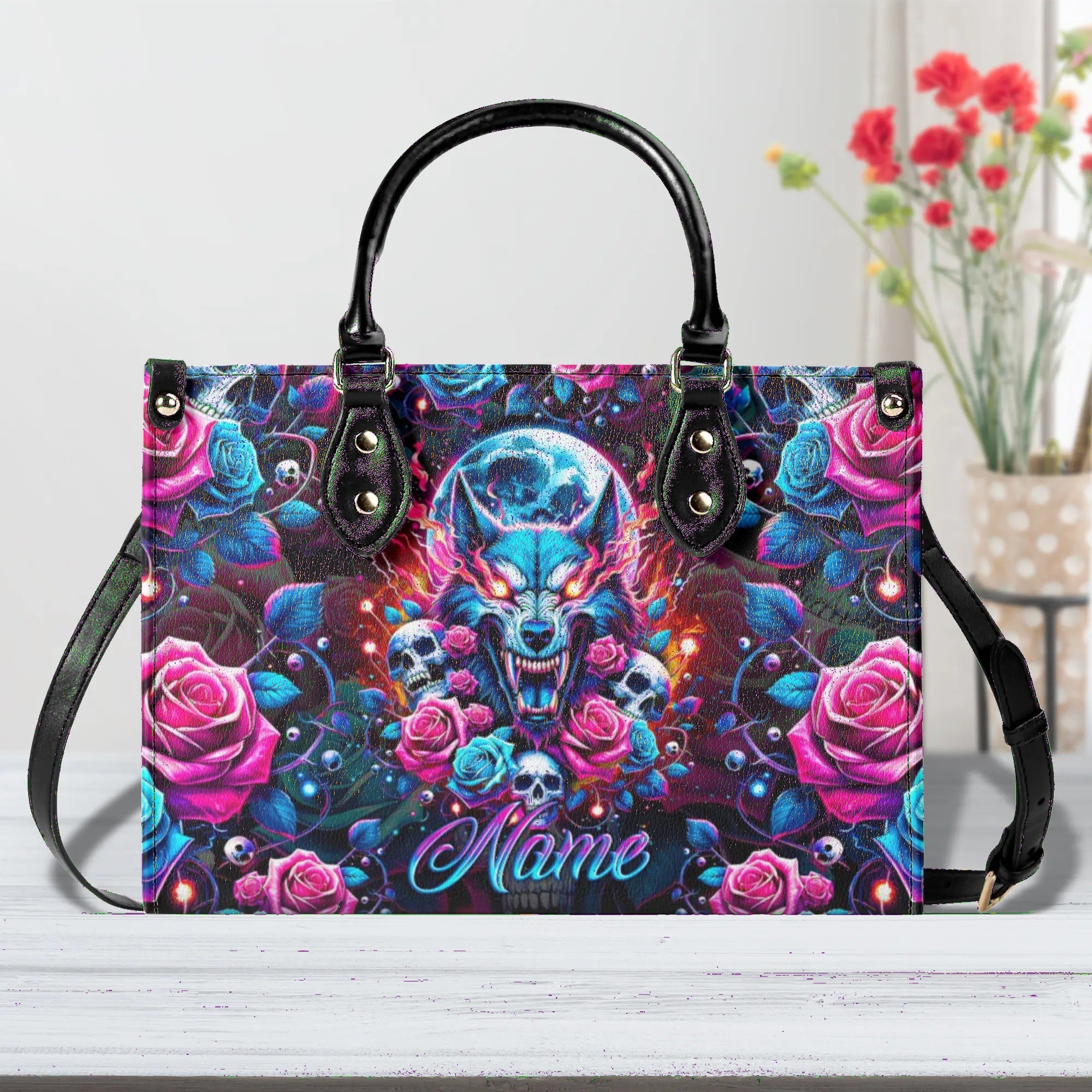 SKULL WOLF LEATHER HANDBAG - TLNO1206243