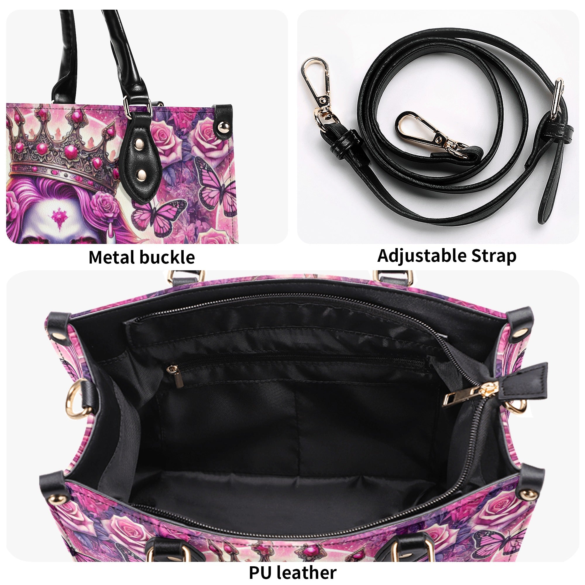 SKULL QUEEN ROSE LEATHER HANDBAG   - TLHG1211243