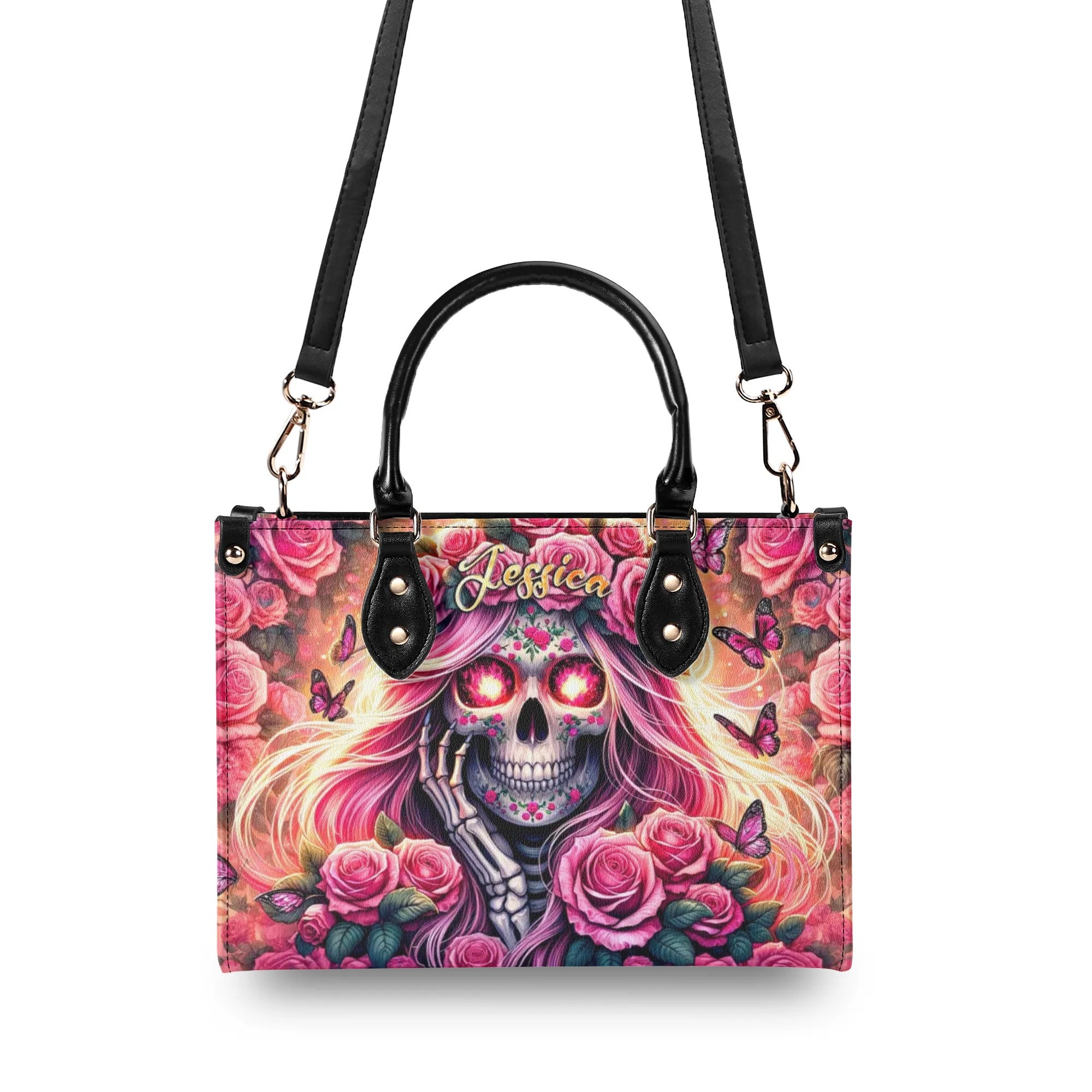 SKULL LADY WITH ROSE LEATHER HANDBAG - TLTR1306244