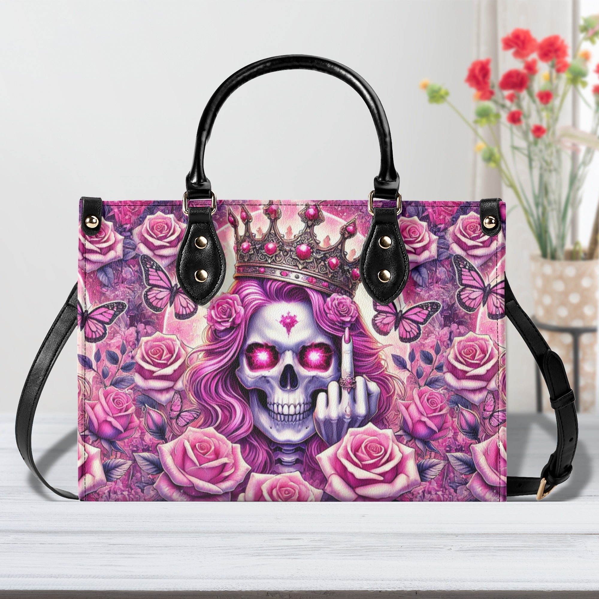 SKULL QUEEN ROSE LEATHER HANDBAG   - TLHG1211243