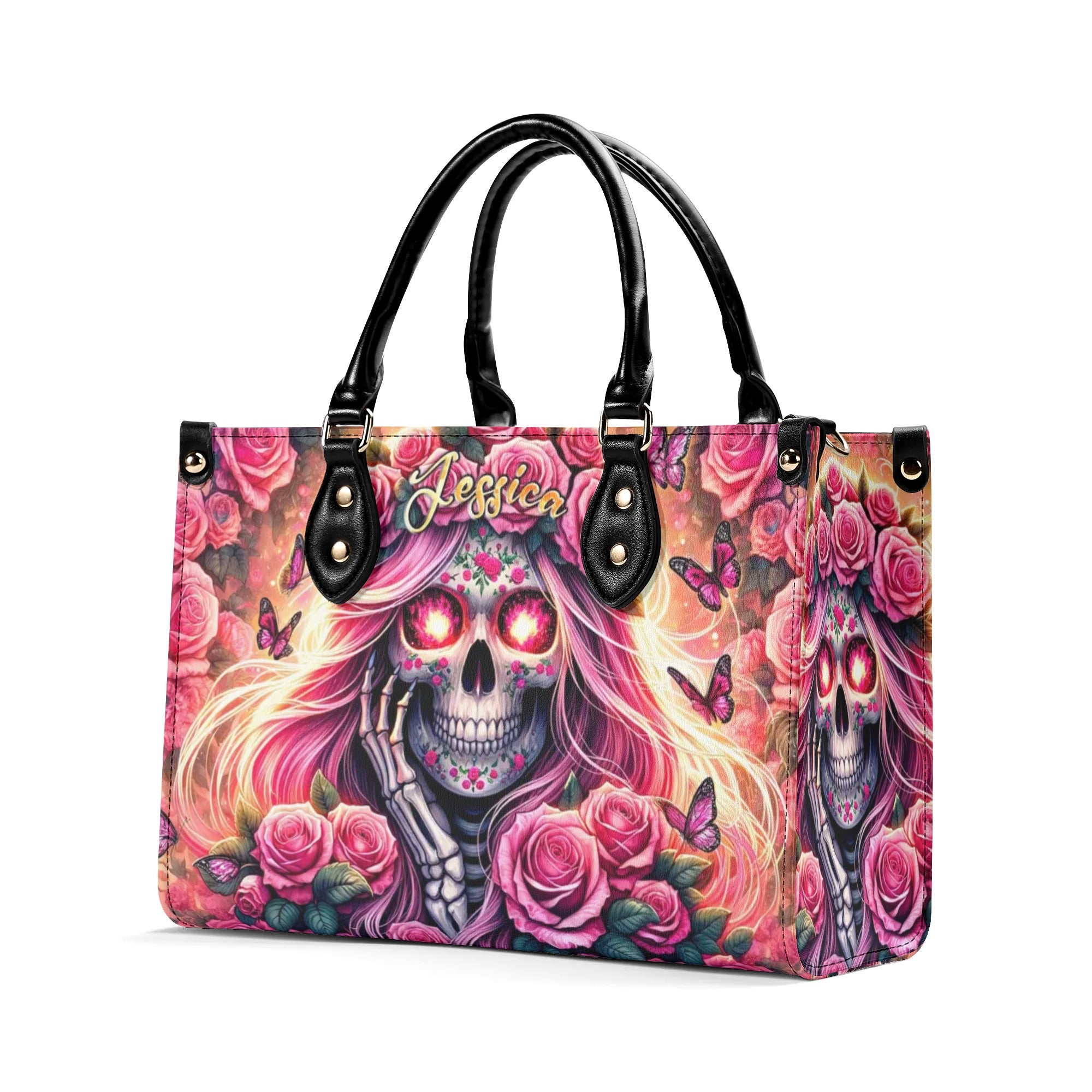 SKULL LADY WITH ROSE LEATHER HANDBAG - TLTR1306244