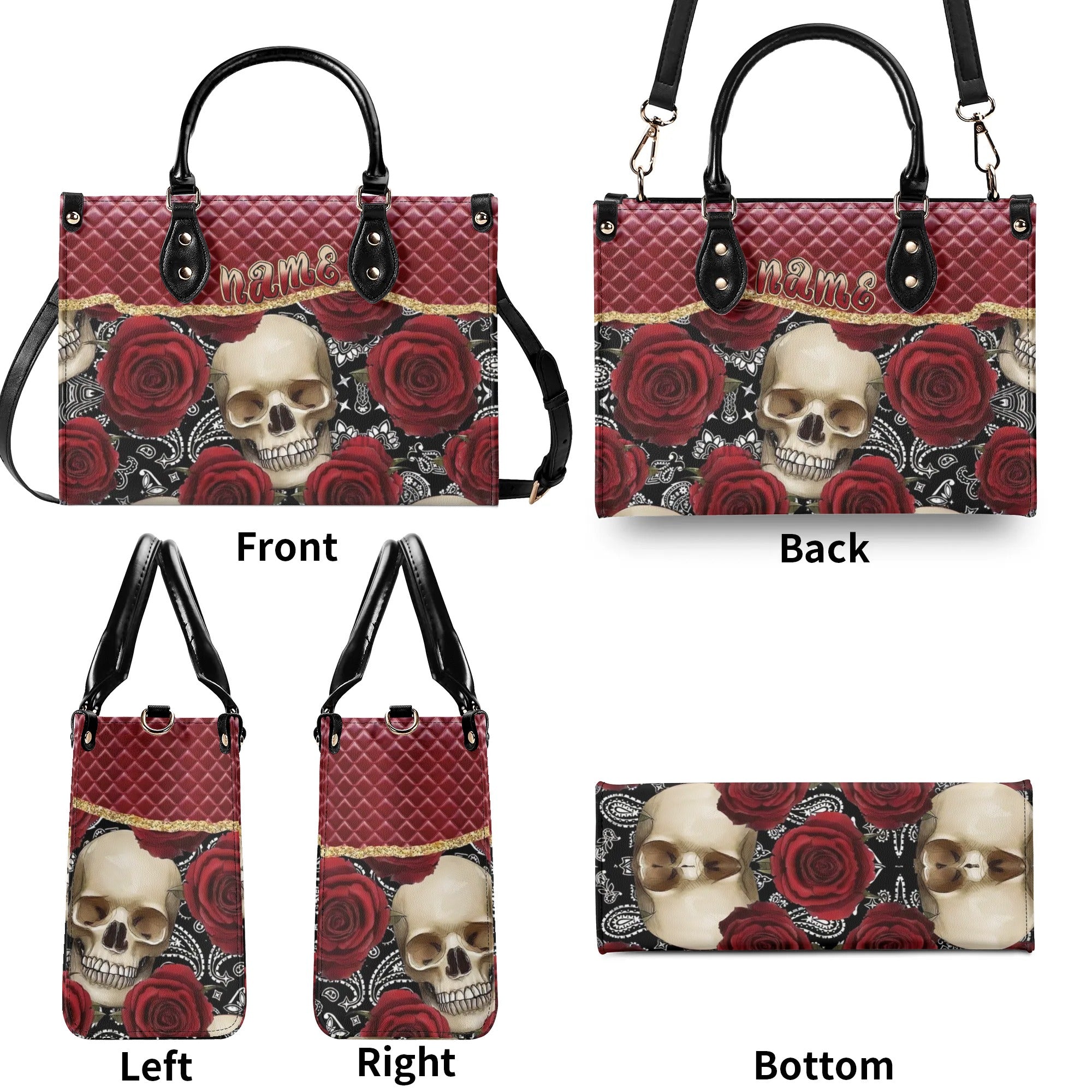 RED ROSE SKULL LEATHER HANDBAG - TLPQ2908242