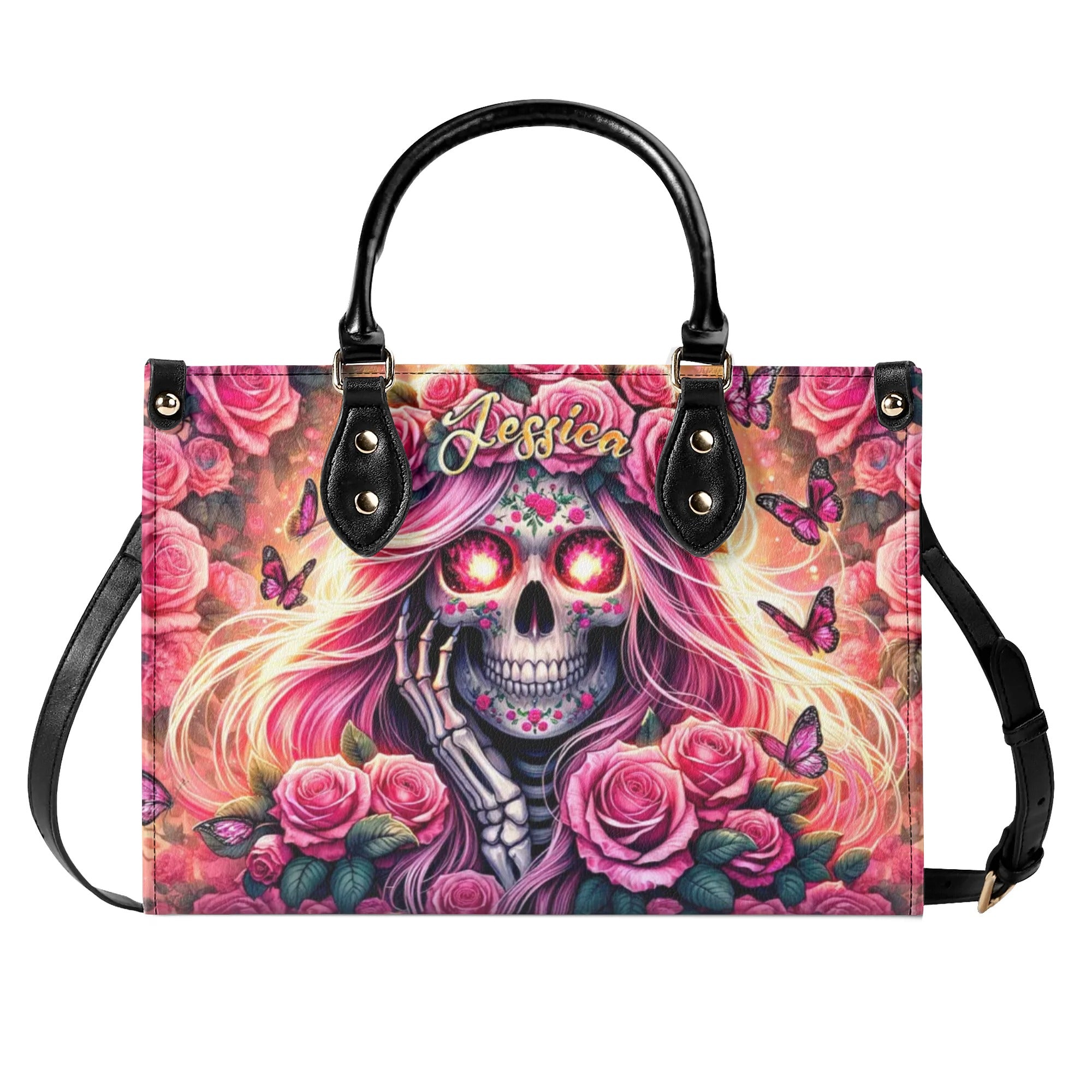 SKULL LADY WITH ROSE LEATHER HANDBAG - TLTR1306244