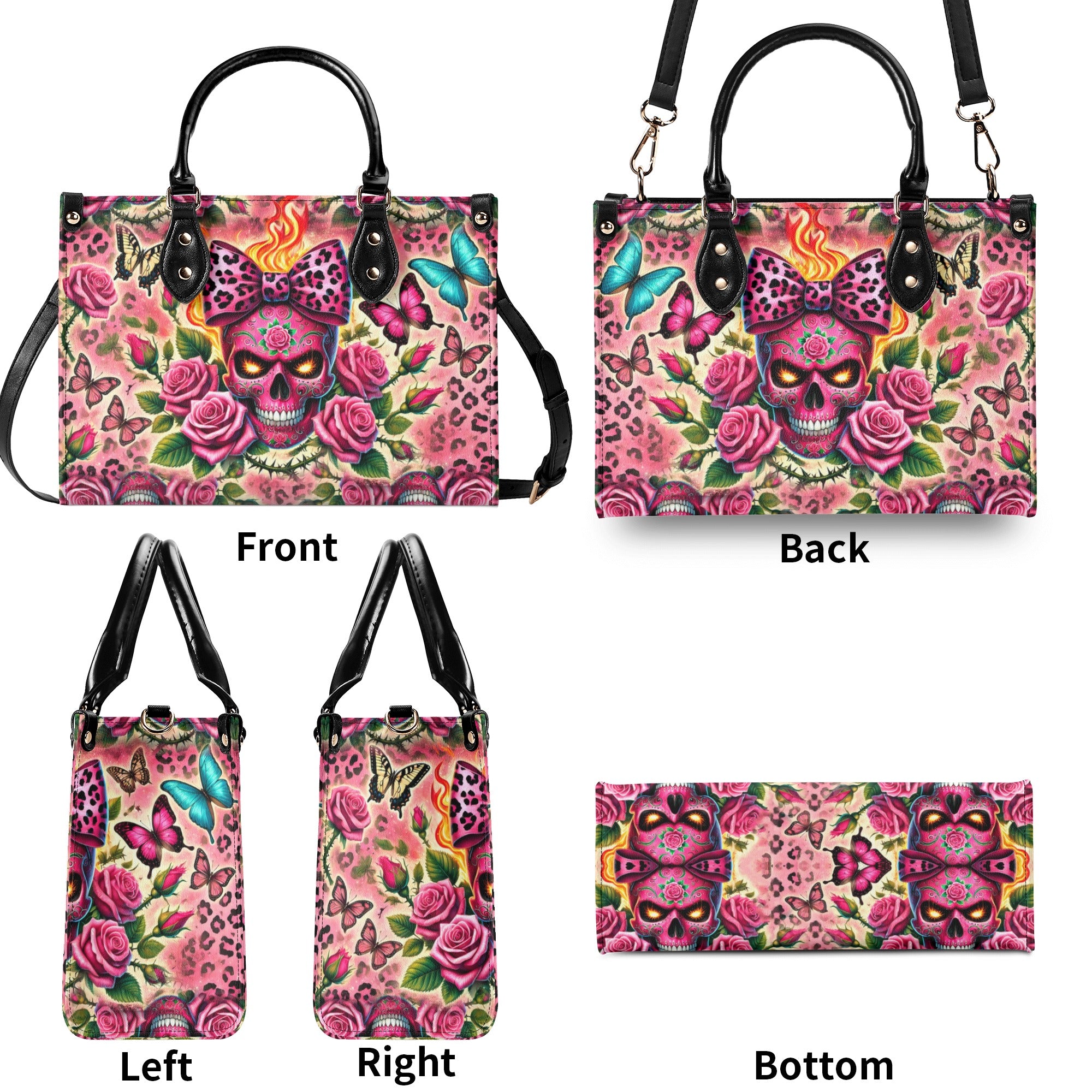 SUGAR SKULL ROSE LEOPARD LEATHER HANDBAG   - TLDU1211244