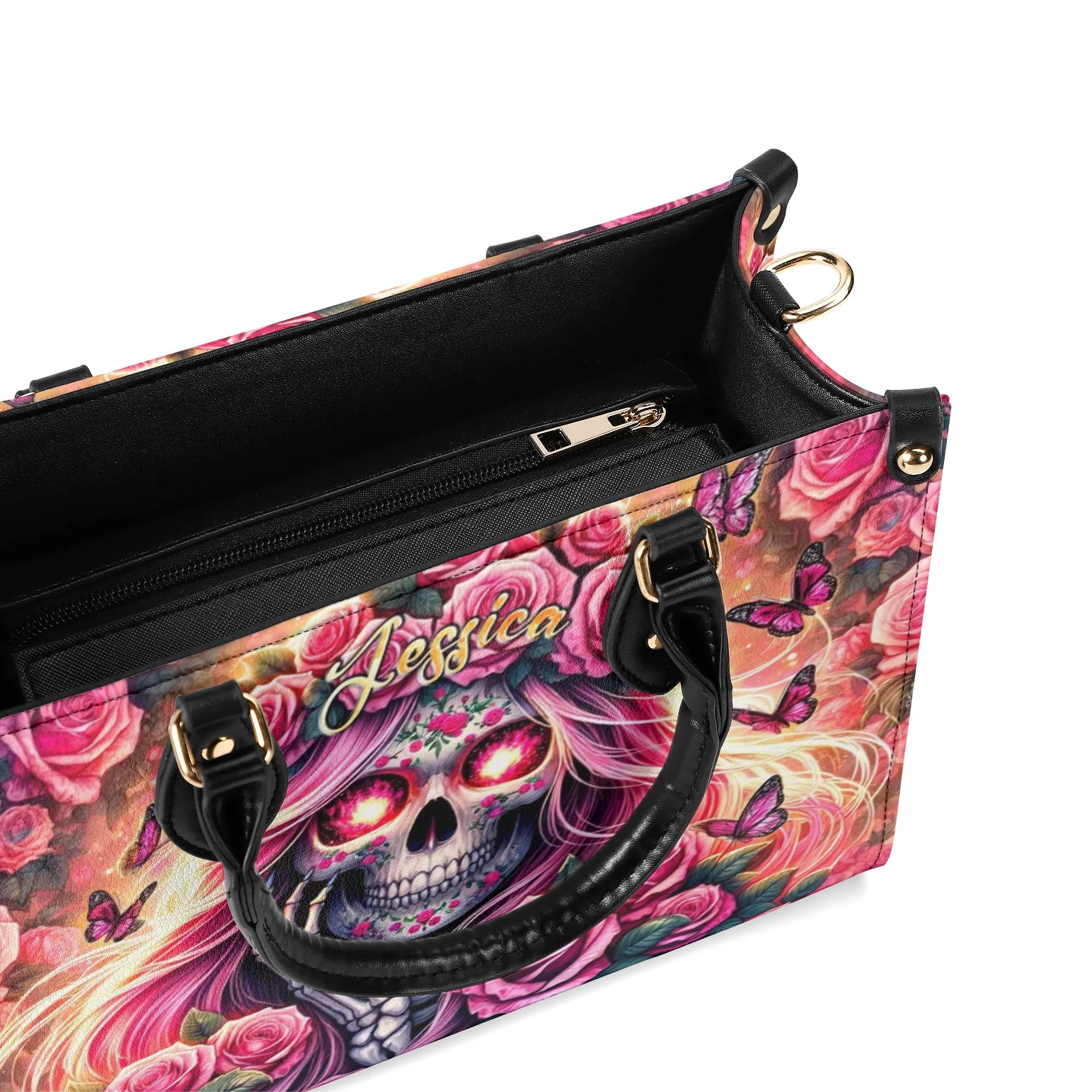 SKULL LADY WITH ROSE LEATHER HANDBAG - TLTR1306244