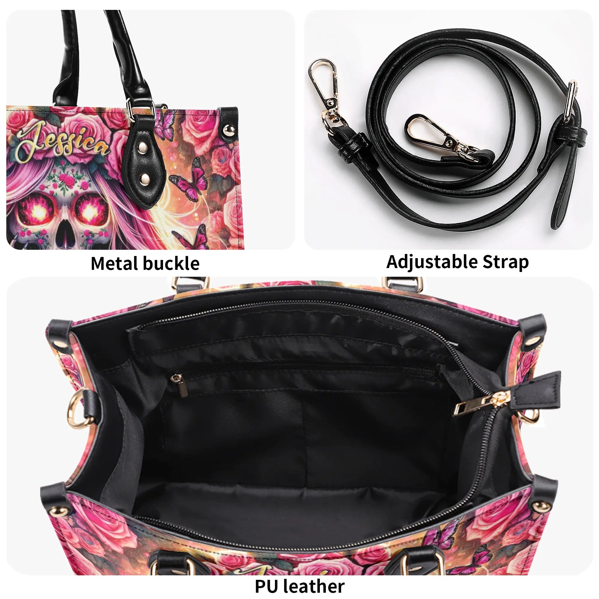 SKULL LADY WITH ROSE LEATHER HANDBAG - TLTR1306244