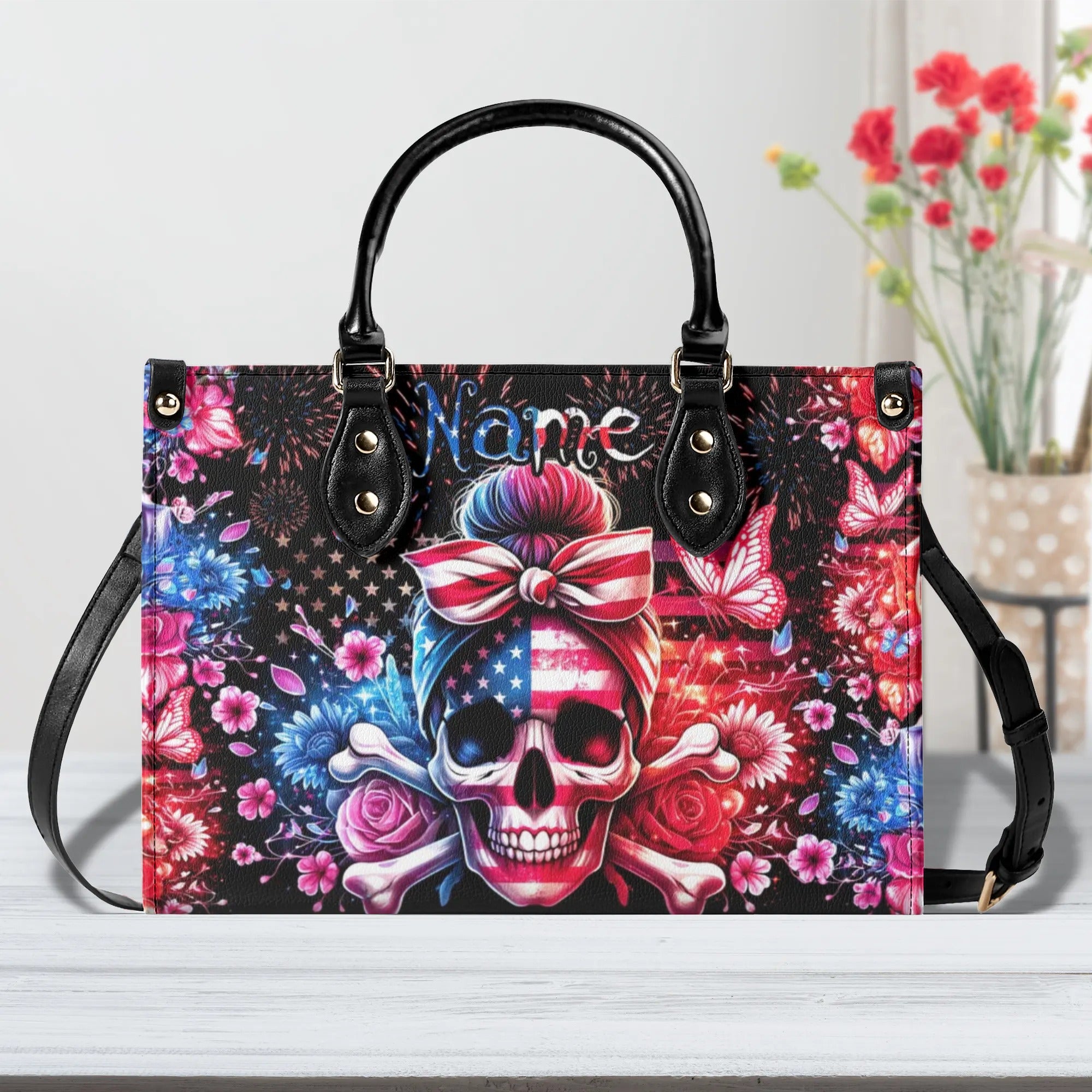 SKULL MESSY BUN LEATHER HANDBAG - TYTM0406243