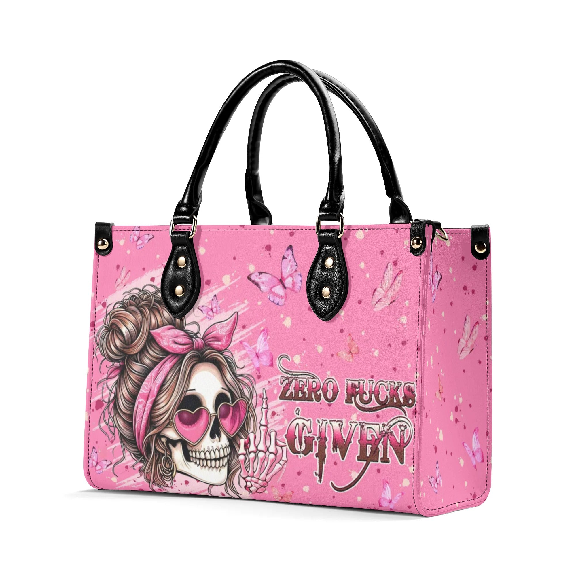 ZERO FCK GIVEN SKULL MESSY BUN LEATHER HANDBAG - TLPQ1508244