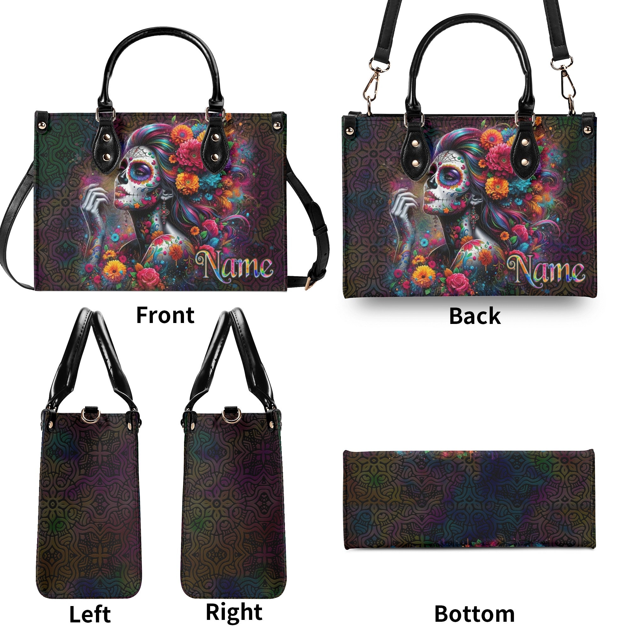 SUGAR SKULL FLOWER ART LEATHER HANDBAG - TLNO0211244