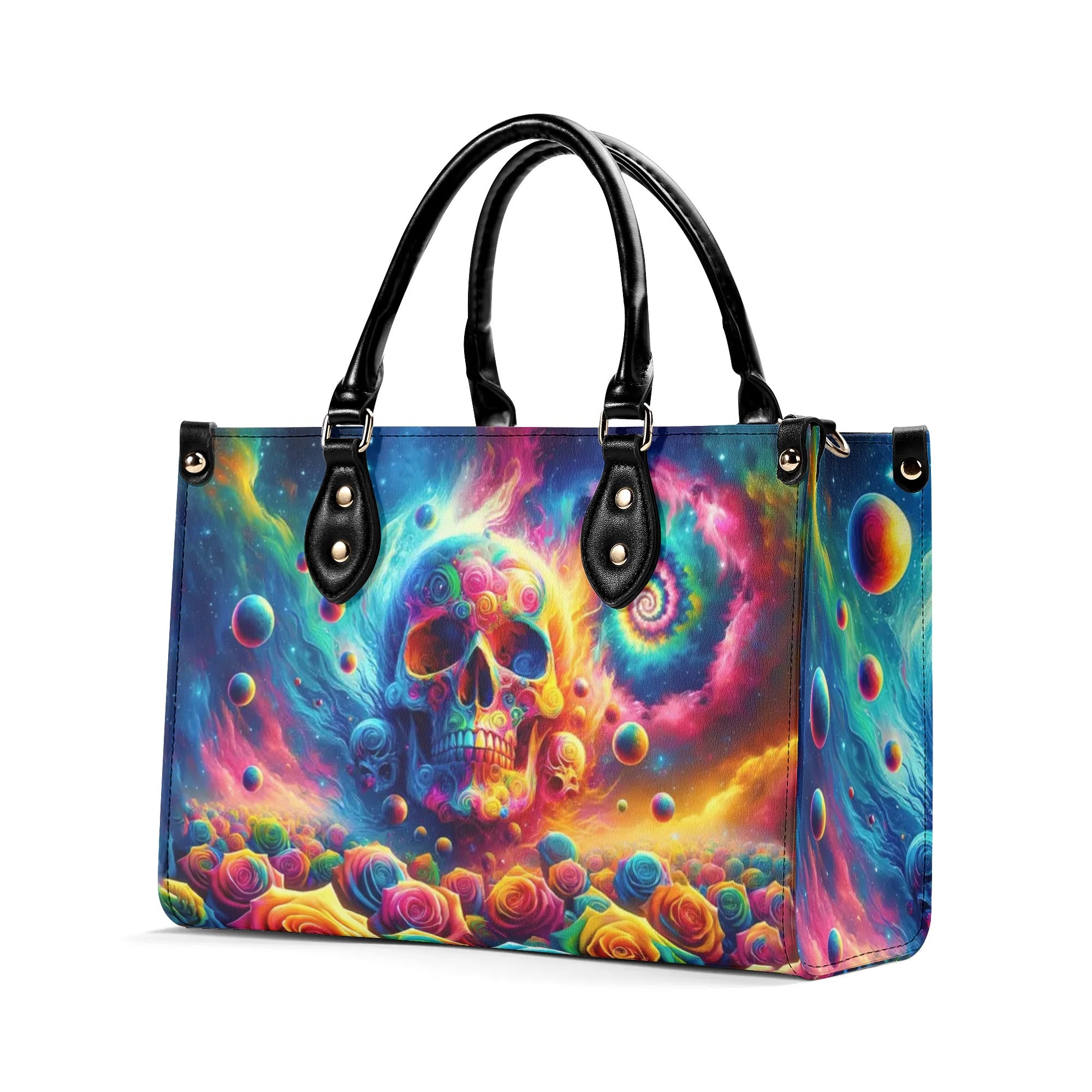 COLORFUL SKULL ROSE LEATHER HANDBAG - TLNT3005246