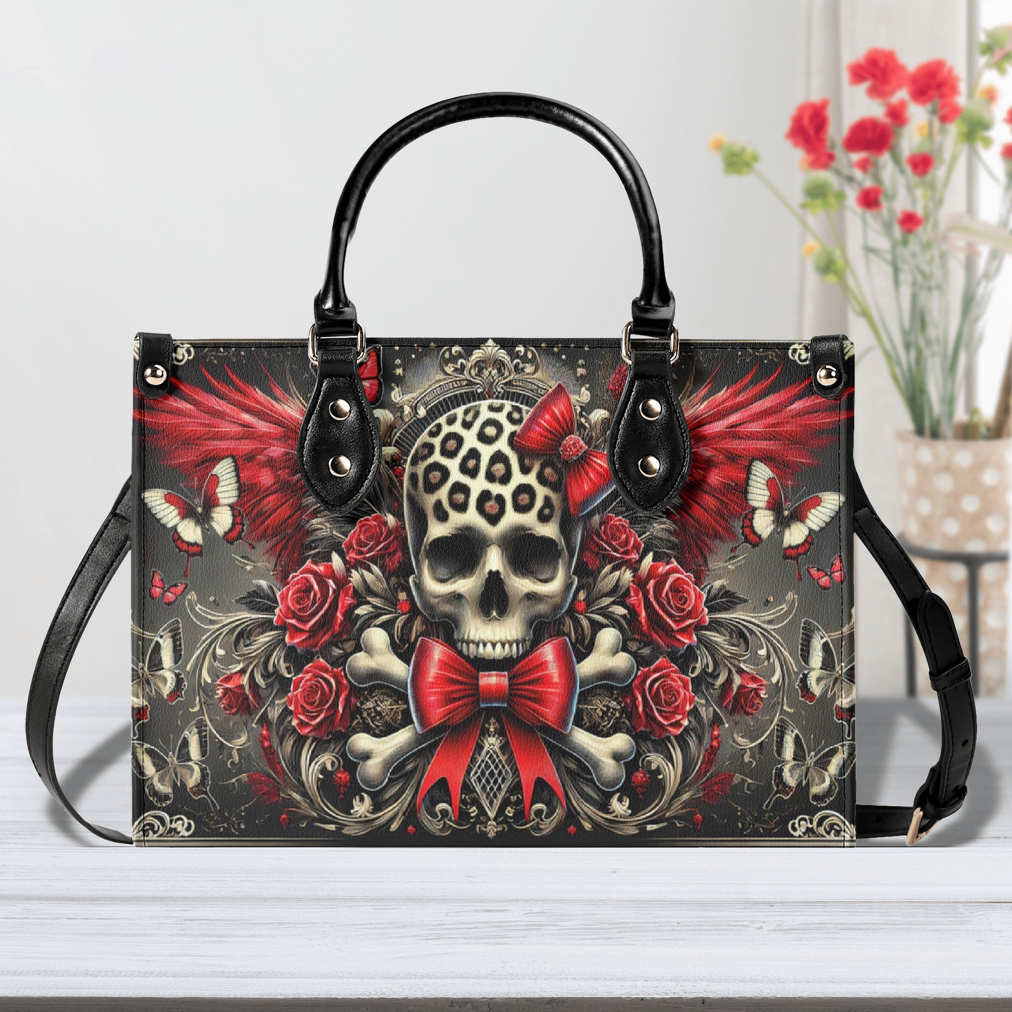 SKULL WITH WINGS LEATHER HANDBAG  - TLNO0503253