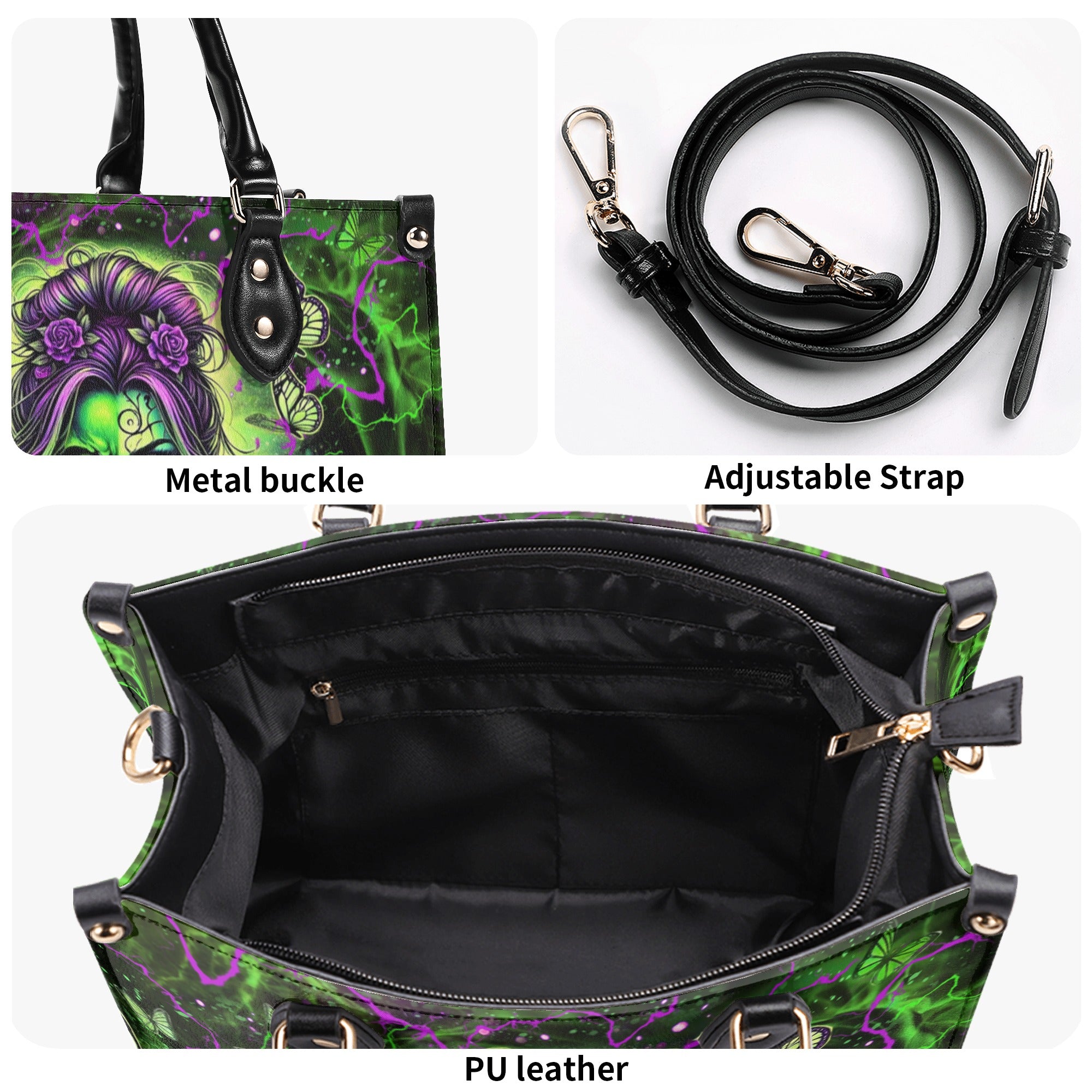 SKULL LADY PURPLE ROSE LEATHER HANDBAG - YHLT2512244