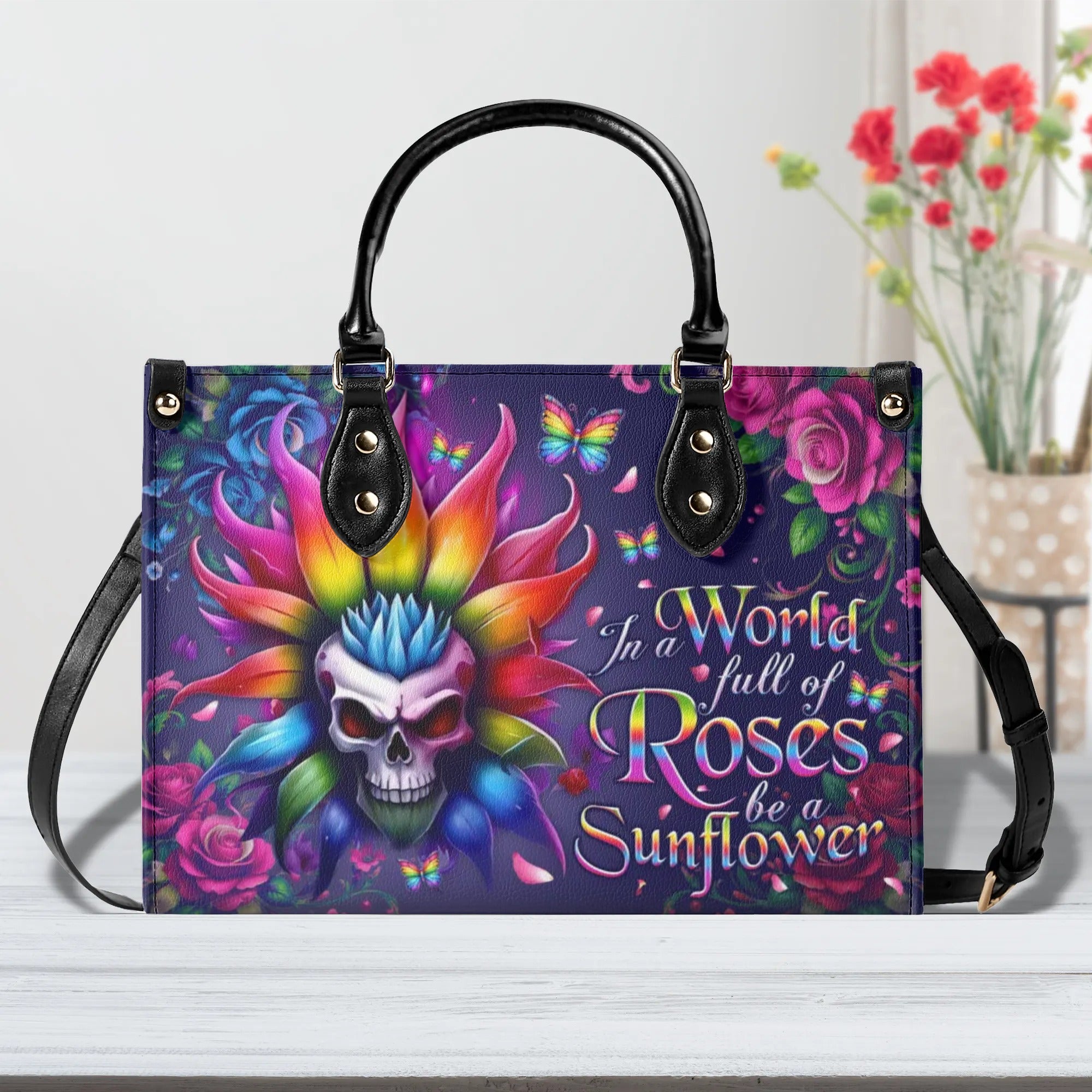 BE A SUNFLOWER SKULL LEATHER HANDBAG - TLNO1906243