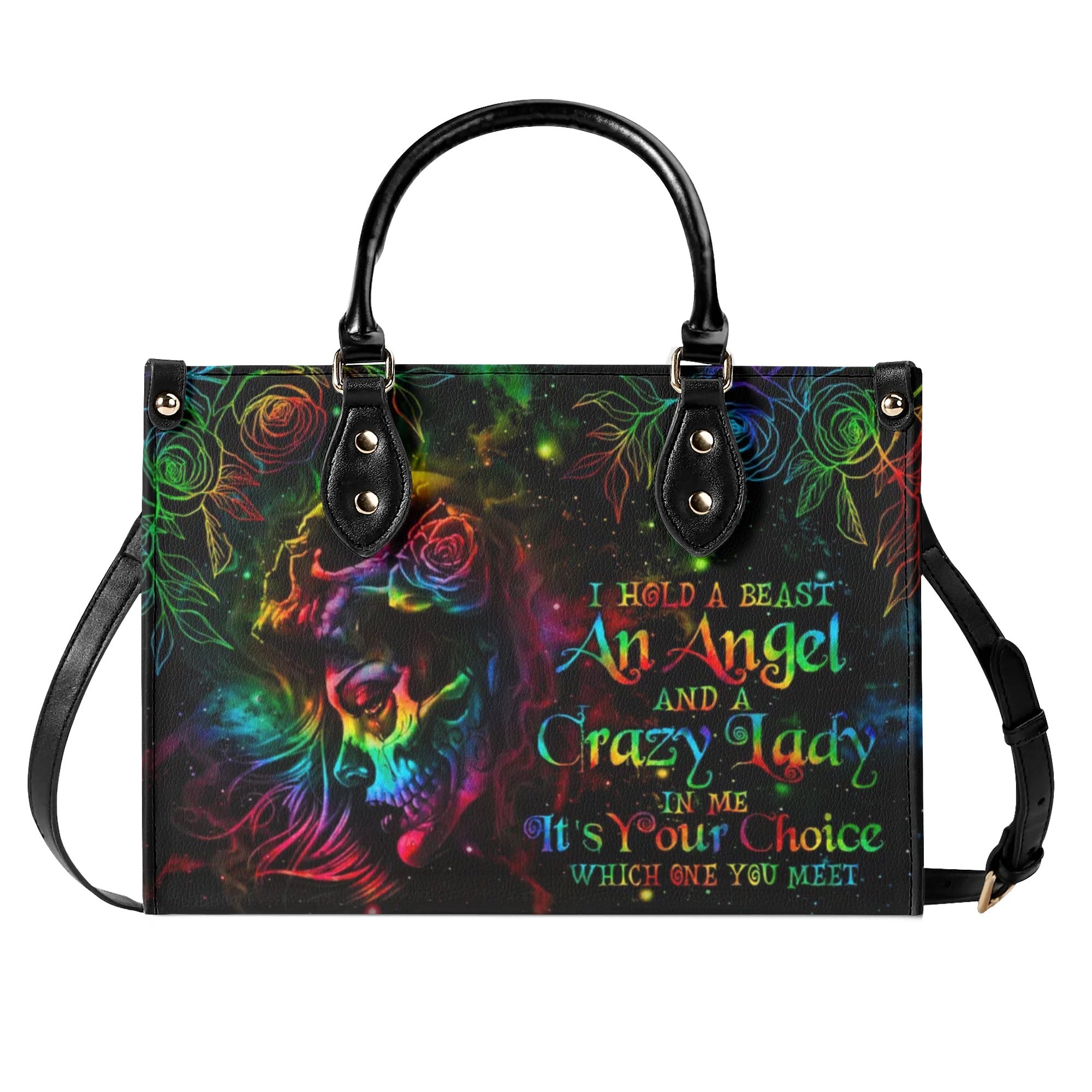 I HOLD A BEAST AN ANGEL SKULL GIRL TIE DYE LEATHER HANDBAG - TLNO2606242