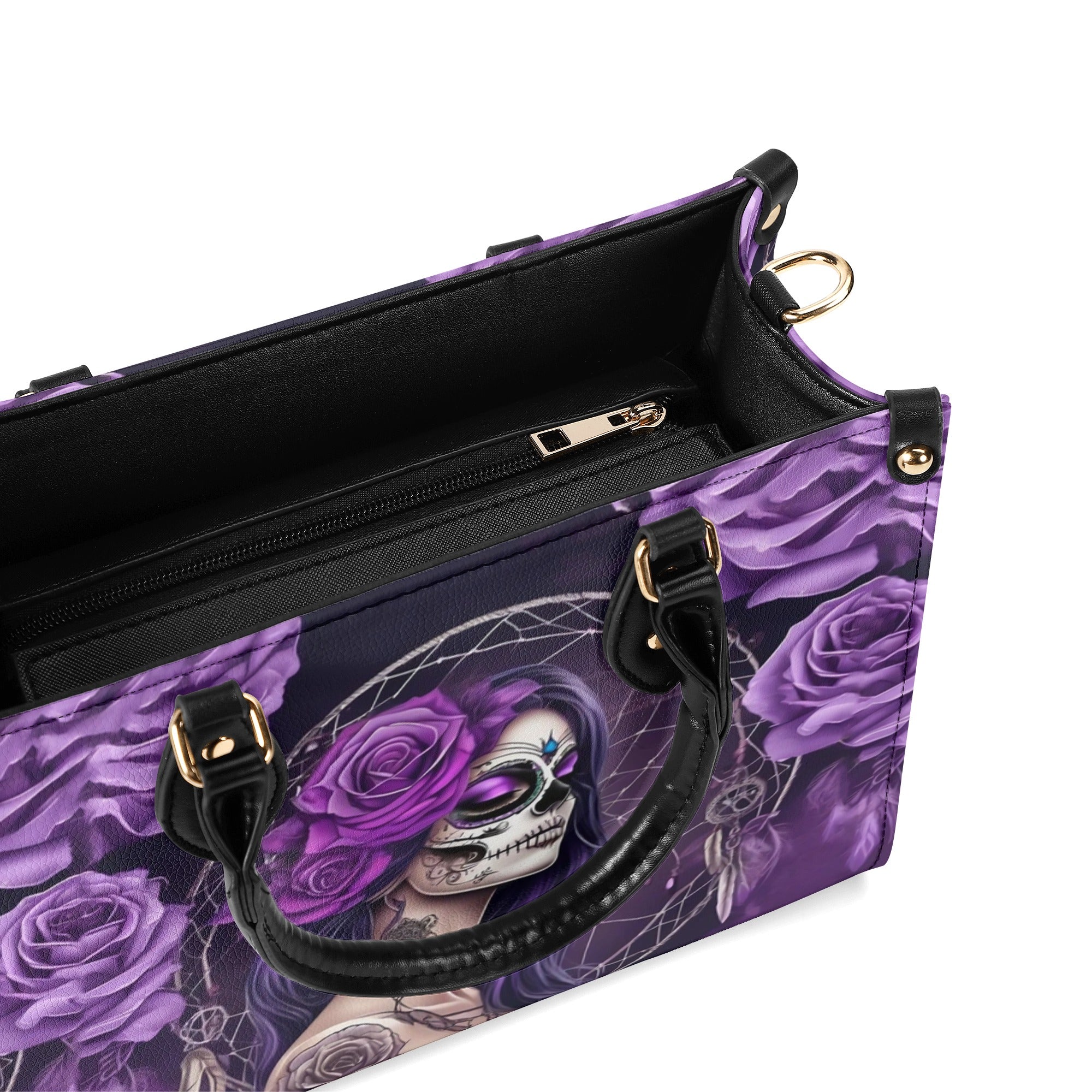 SUGAR SKULL LADY PURPLE ROSE LEATHER HANDBAG - YHHG0512245