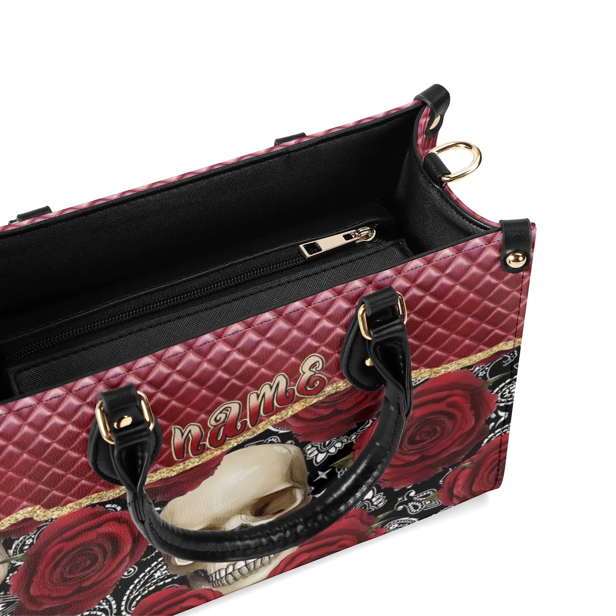 RED ROSE SKULL LEATHER HANDBAG - TLPQ2908242