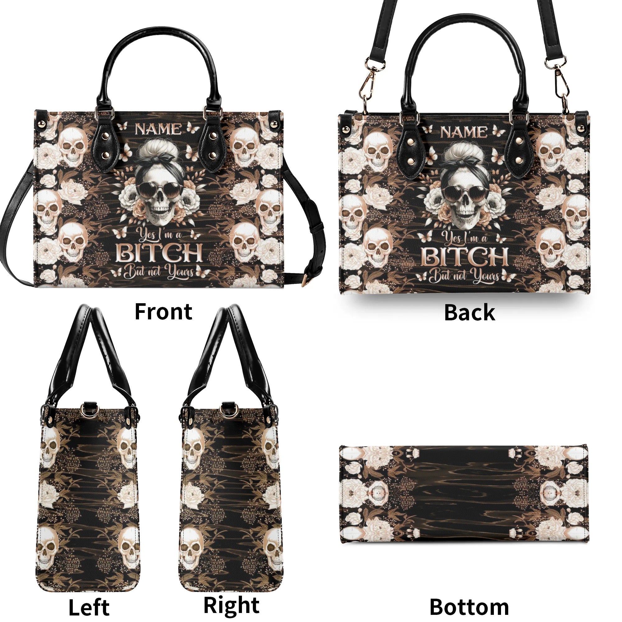 YES I'M A B BUT NOT YOURS MESSY BUN SKULL LEATHER HANDBAG - TLNO3005242