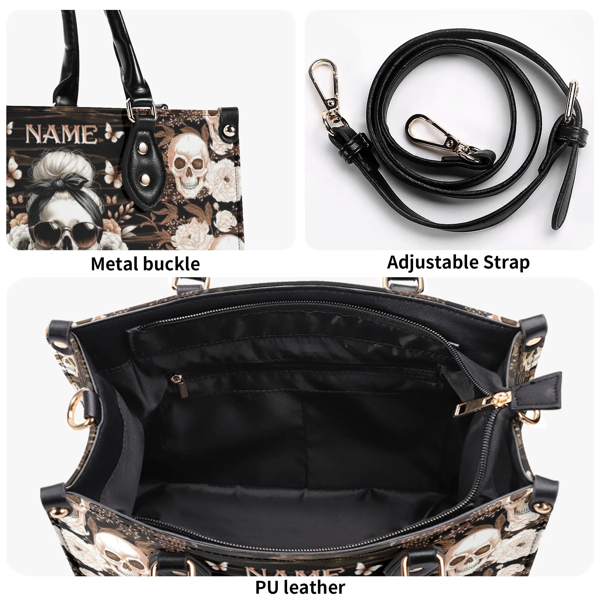 YES I'M A B BUT NOT YOURS MESSY BUN SKULL LEATHER HANDBAG - TLNO3005242