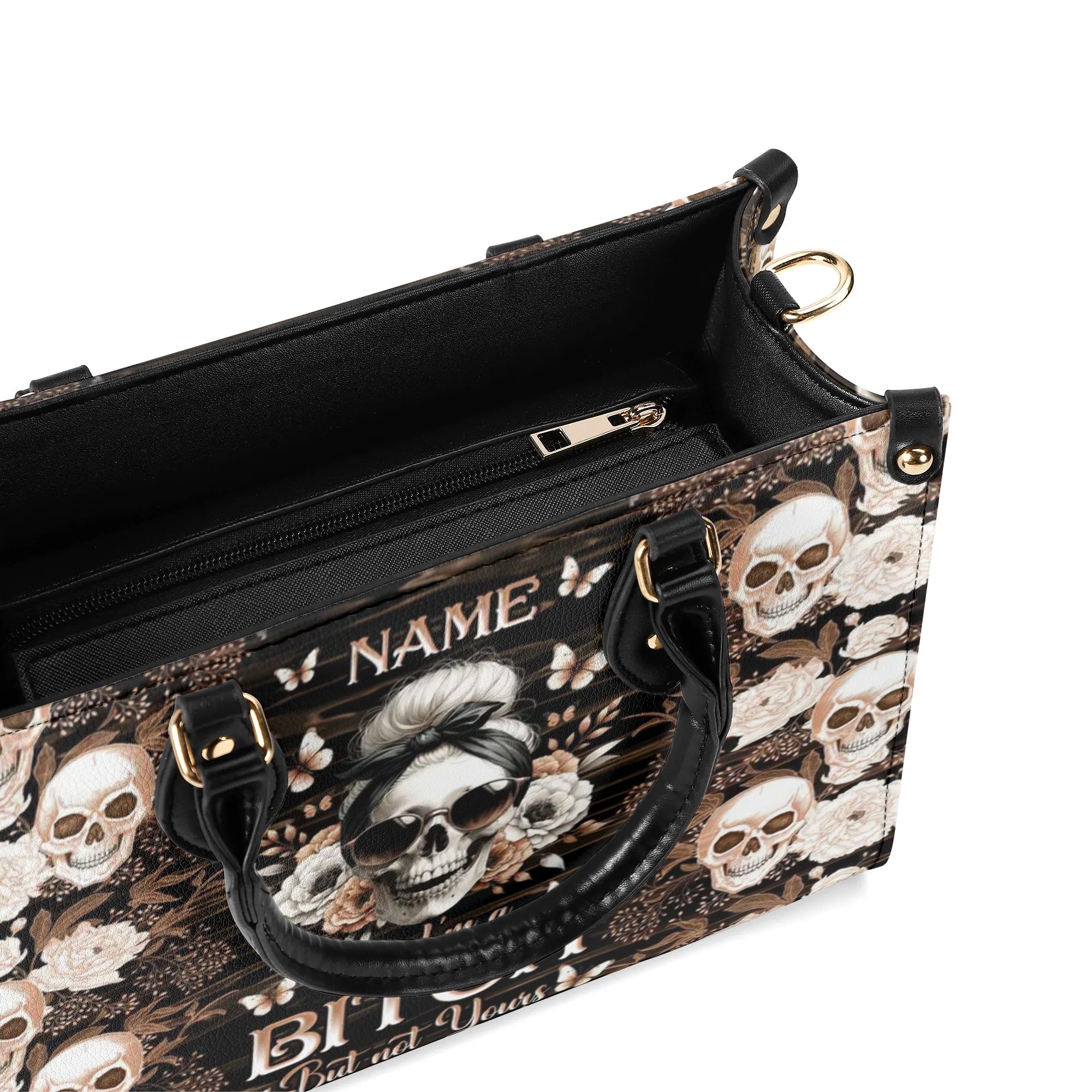 YES I'M A B BUT NOT YOURS MESSY BUN SKULL LEATHER HANDBAG - TLNO3005242