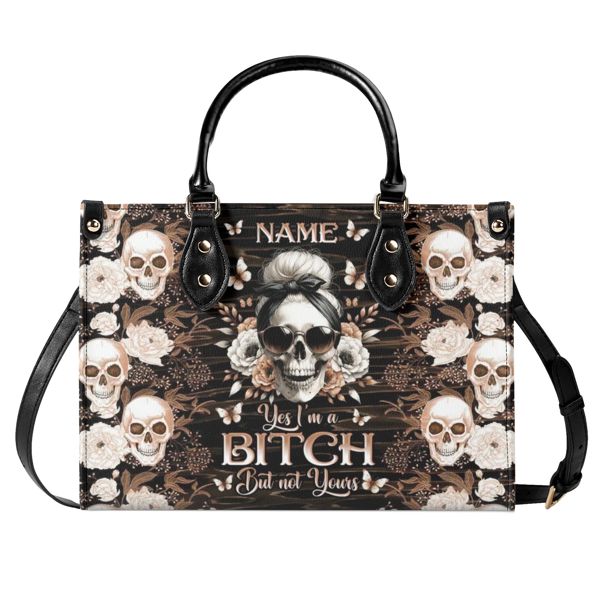 YES I'M A B BUT NOT YOURS MESSY BUN SKULL LEATHER HANDBAG - TLNO3005242