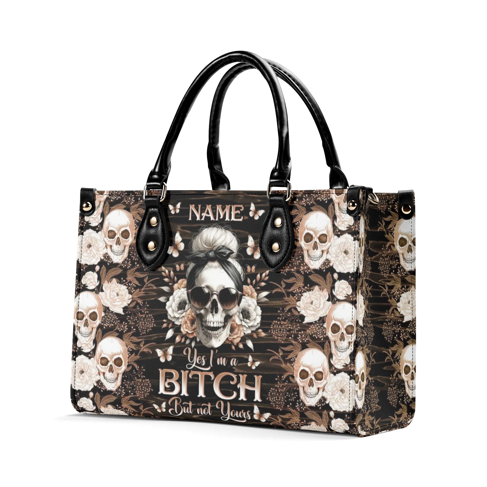 YES I'M A B BUT NOT YOURS MESSY BUN SKULL LEATHER HANDBAG - TLNO3005242