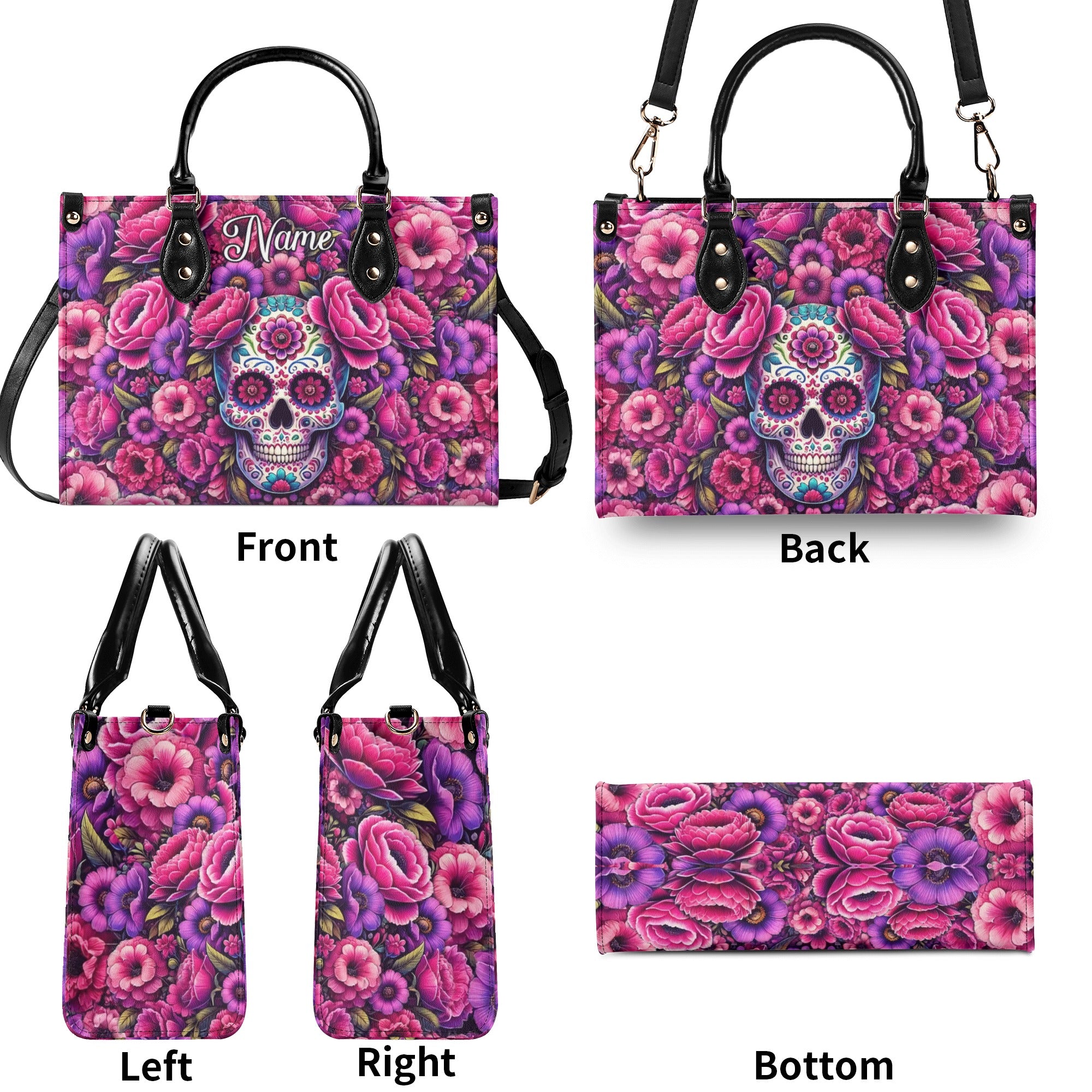 SUGAR SKULL FLOWER ART LEATHER HANDBAG - TLNT2412244