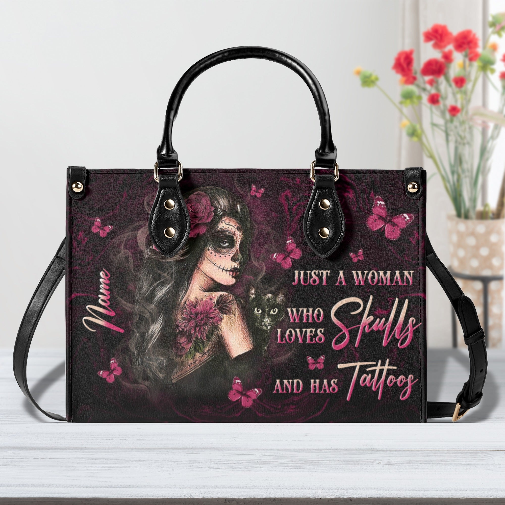 JUST A WOMAN WHO LOVES SKULLS LEATHER HANDBAG - YHLN1410244